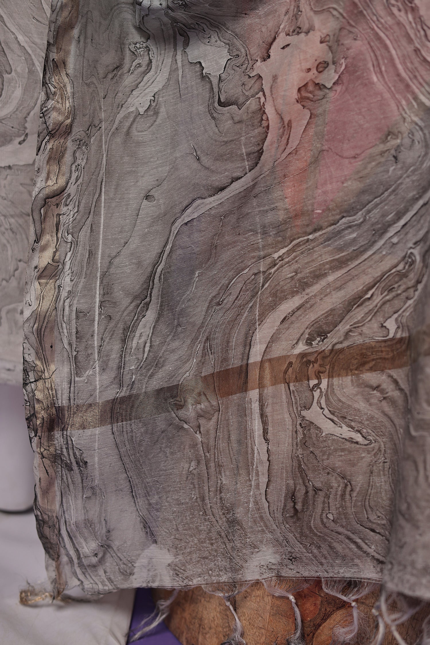 Marble Print Chanderi Unstitched Suit with Zari Border