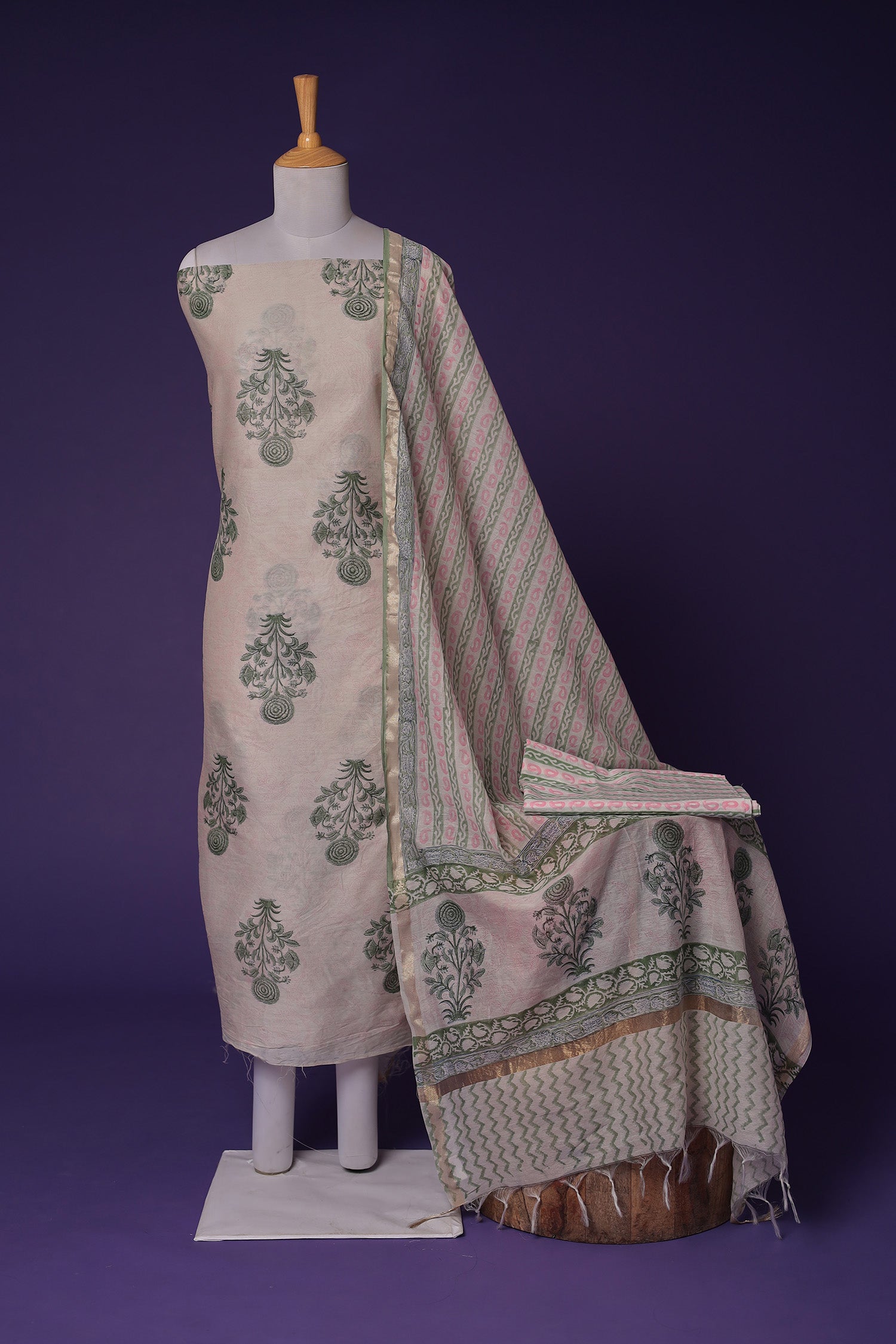 Printed Chanderi Unstitched Suit with Zari Border