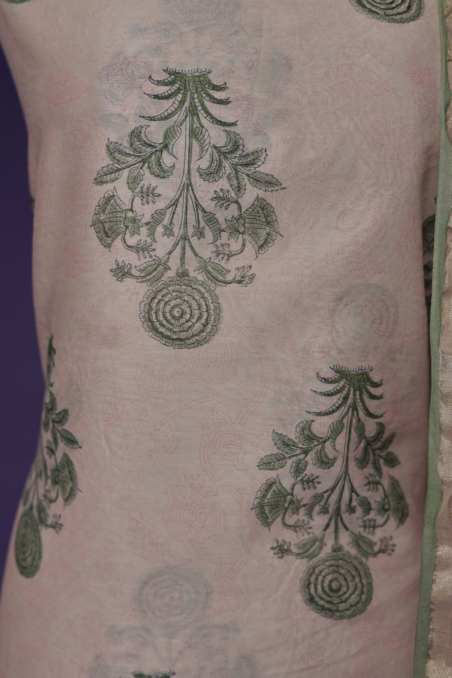 Printed Chanderi Unstitched Suit with Zari Border