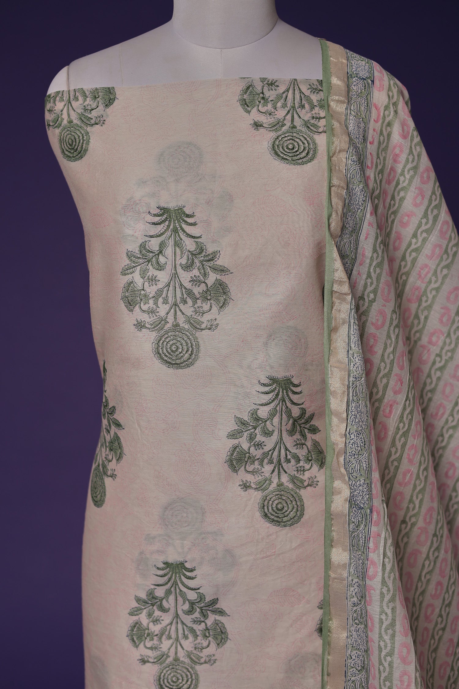 Printed Chanderi Unstitched Suit with Zari Border