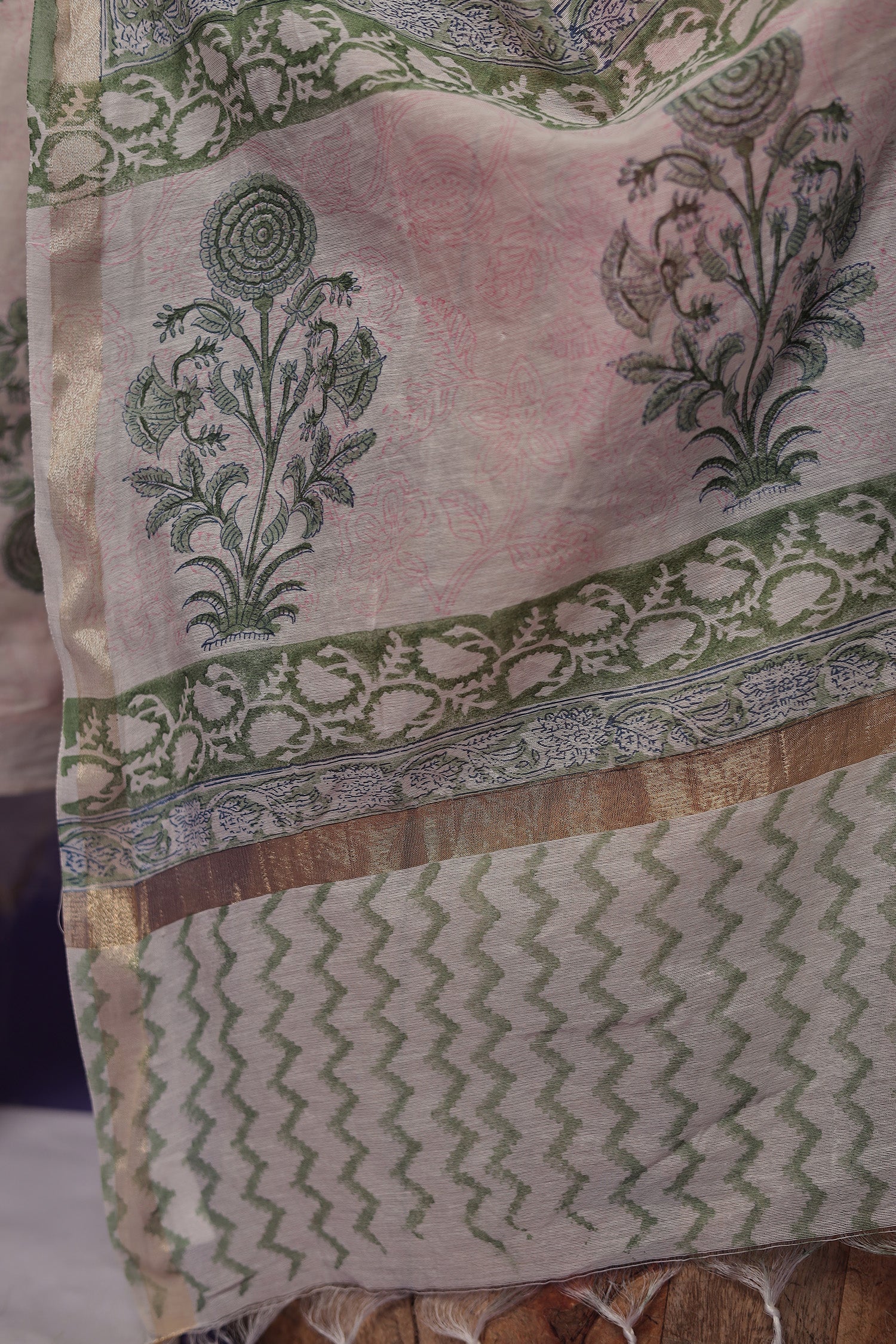 Printed Chanderi Unstitched Suit with Zari Border