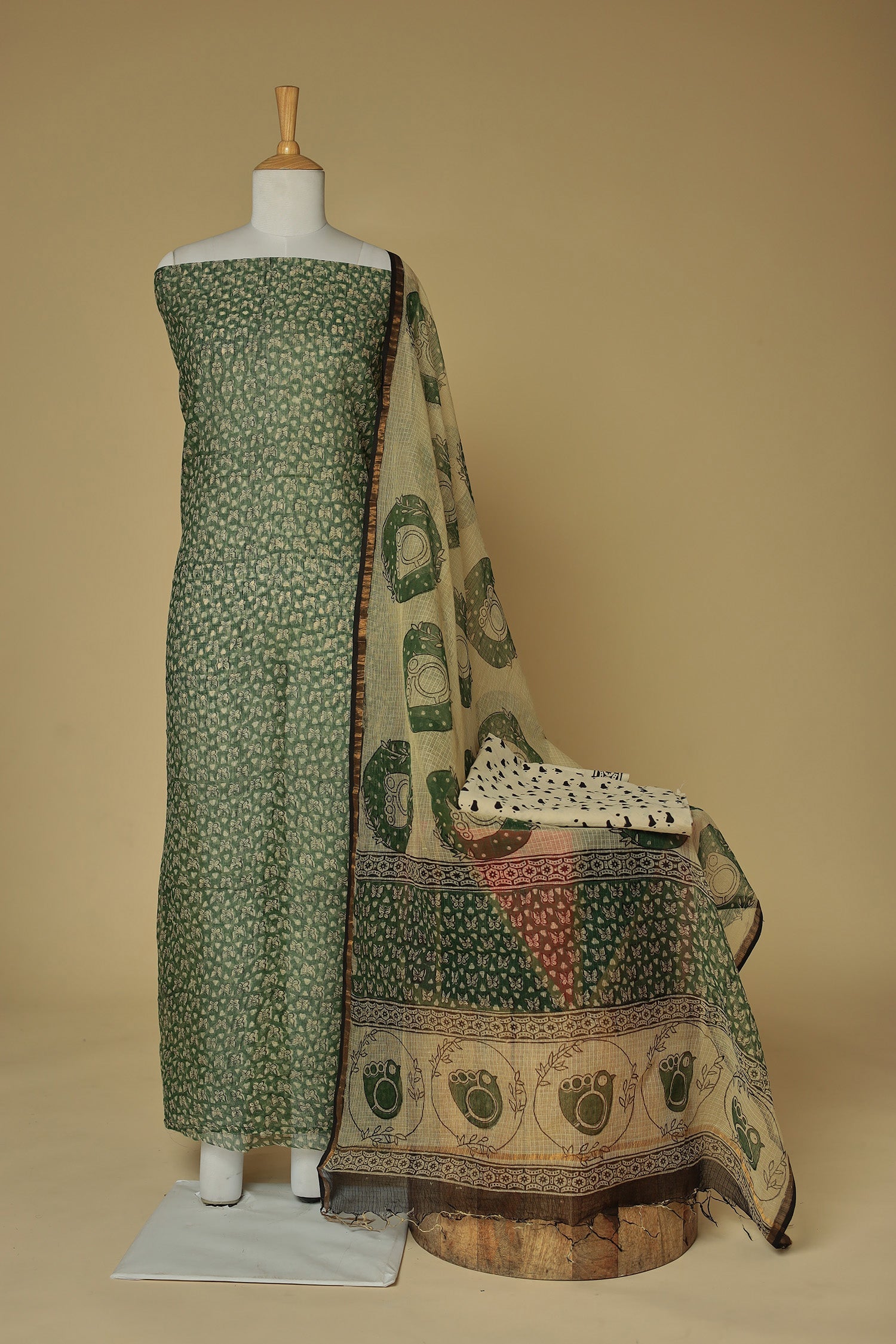 Printed Kota Doria Unstitched Suit