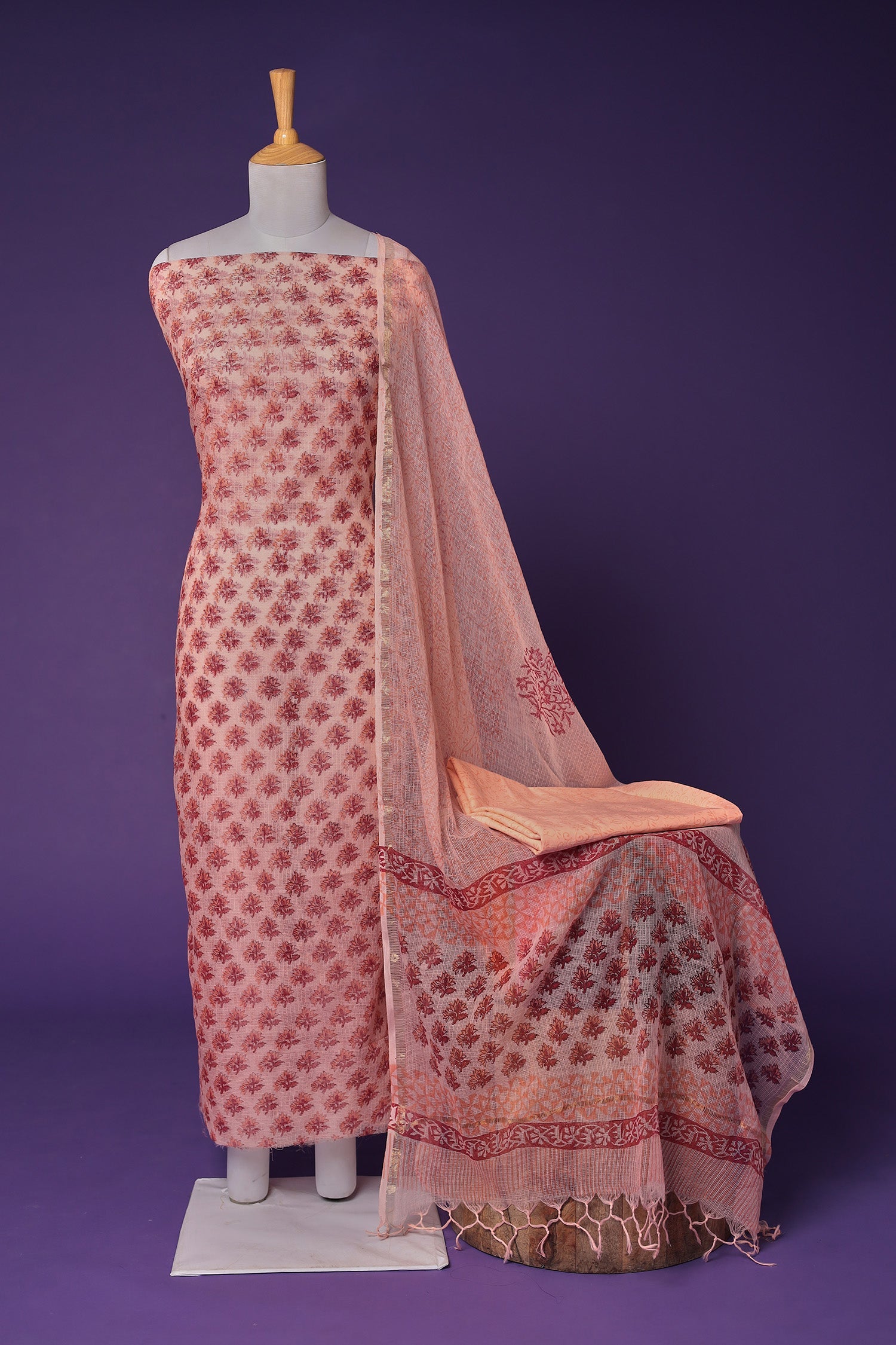 Printed Kota Doria Unstitched Suit