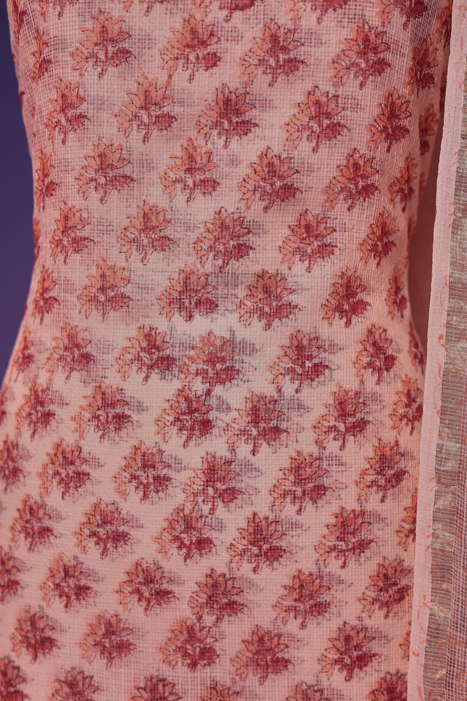 Printed Kota Doria Unstitched Suit