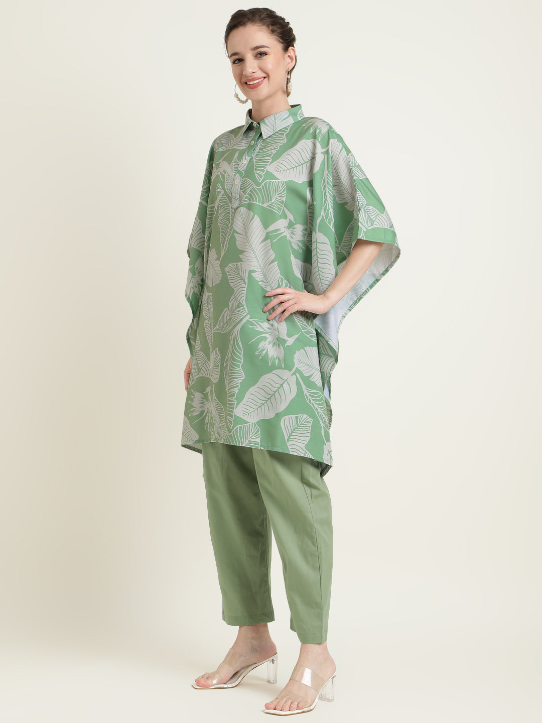 Printed Silk Blend Kaftan Set