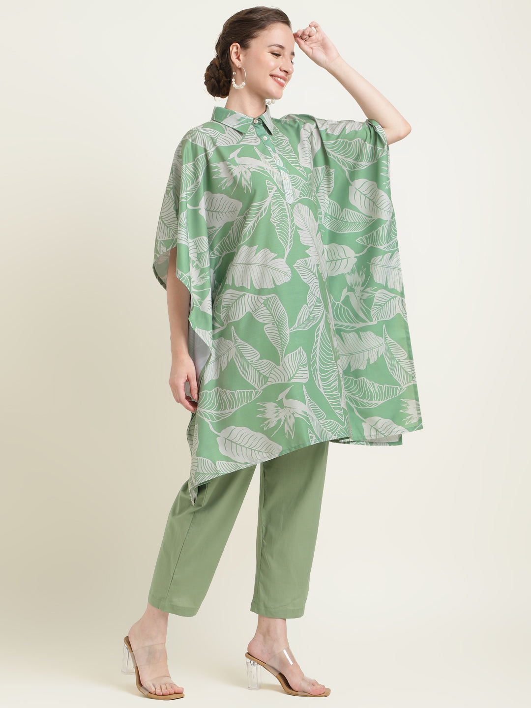 Printed Silk Blend Kaftan Set