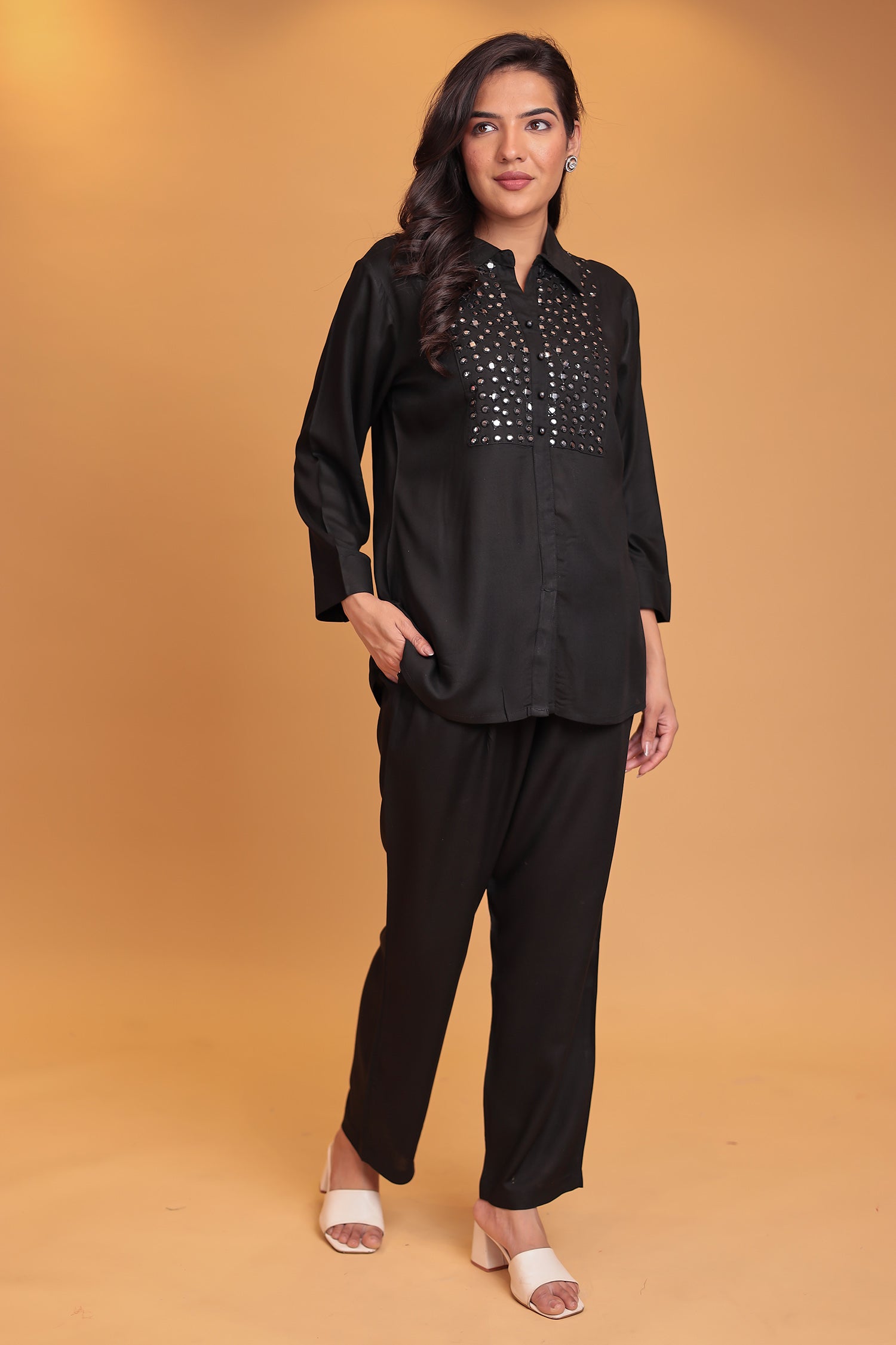 Silk Blend Co Ords Set with Foil work