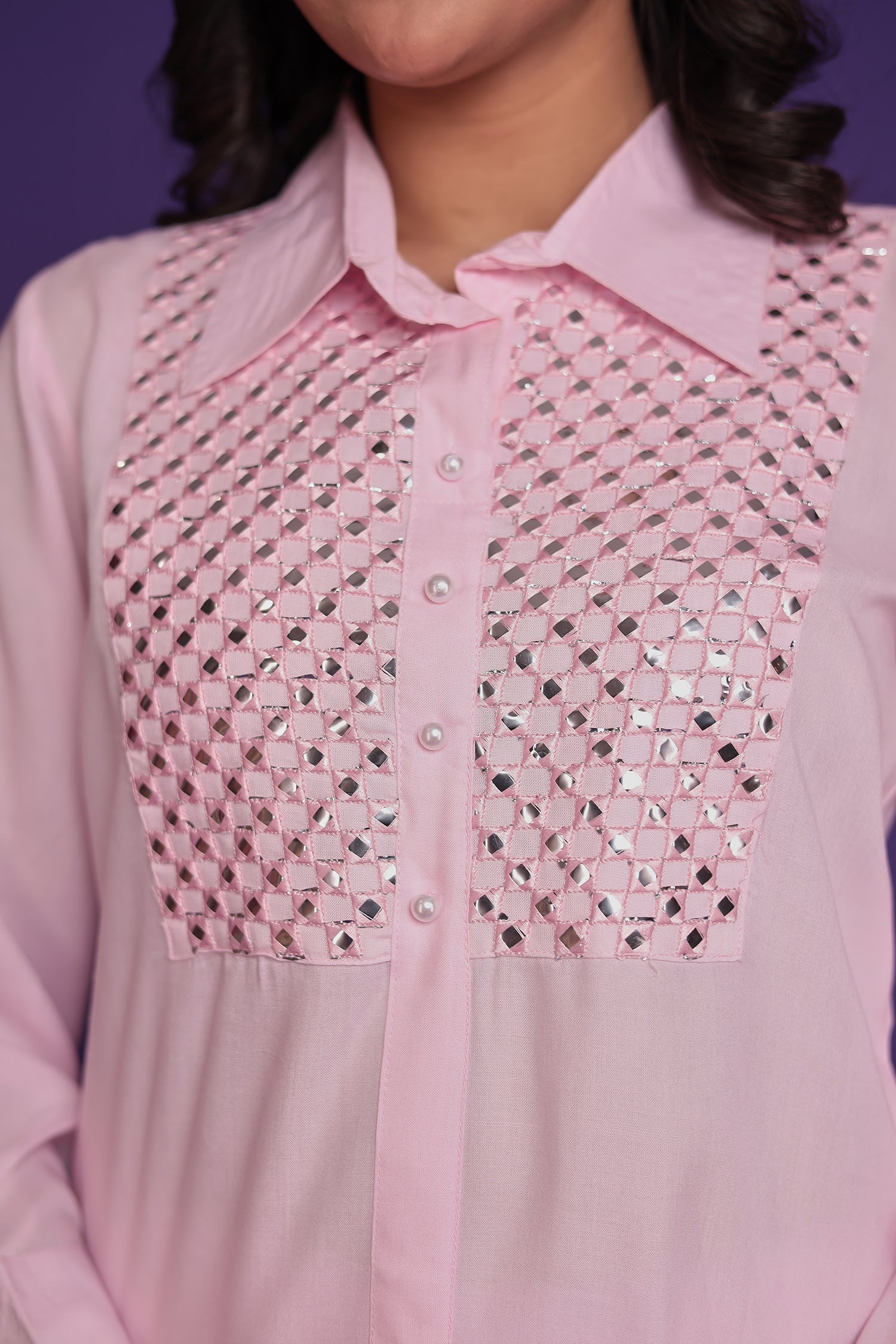 Silk Blend Co Ords Set with Thread and Foil Work