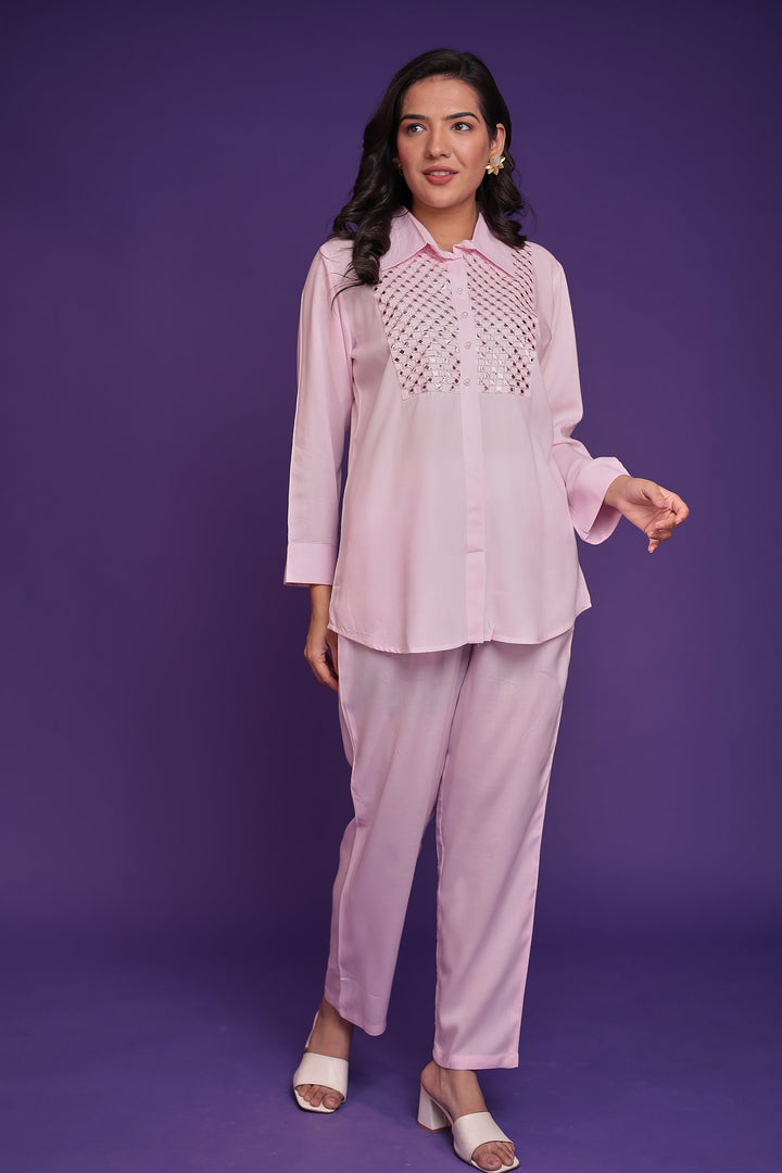 Silk Blend Co Ords Set with Thread and Foil Work