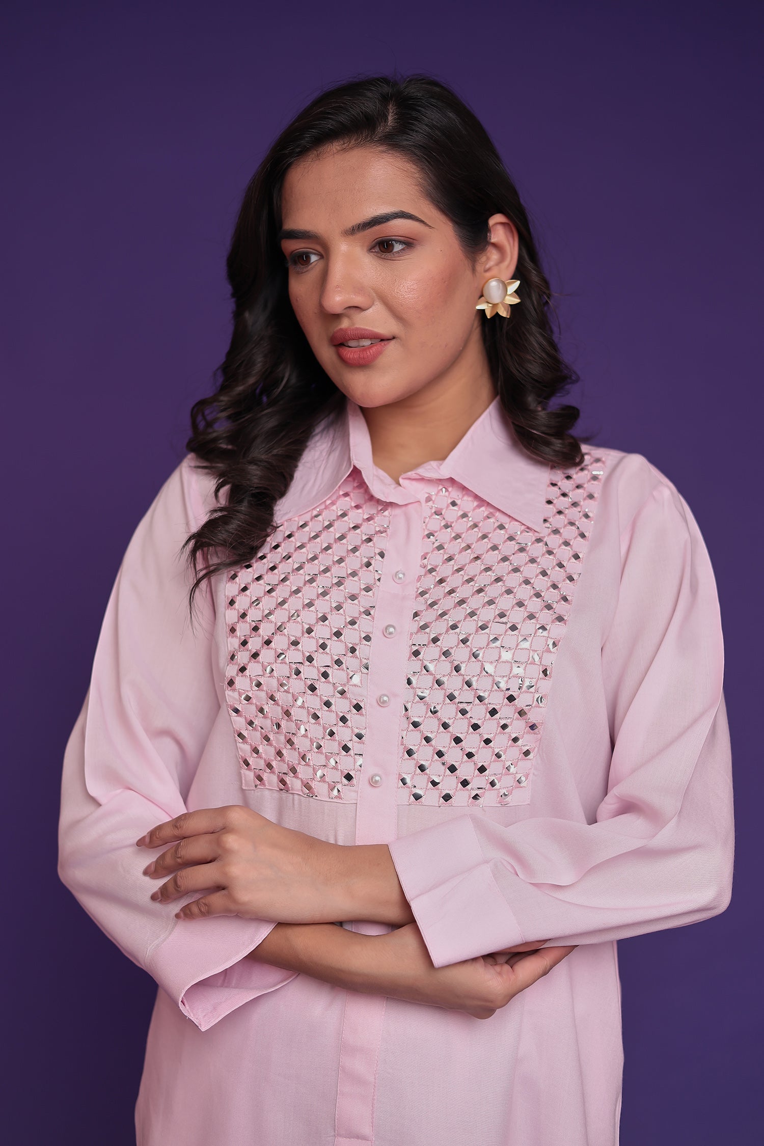 Silk Blend Co Ords Set with Thread and Foil Work