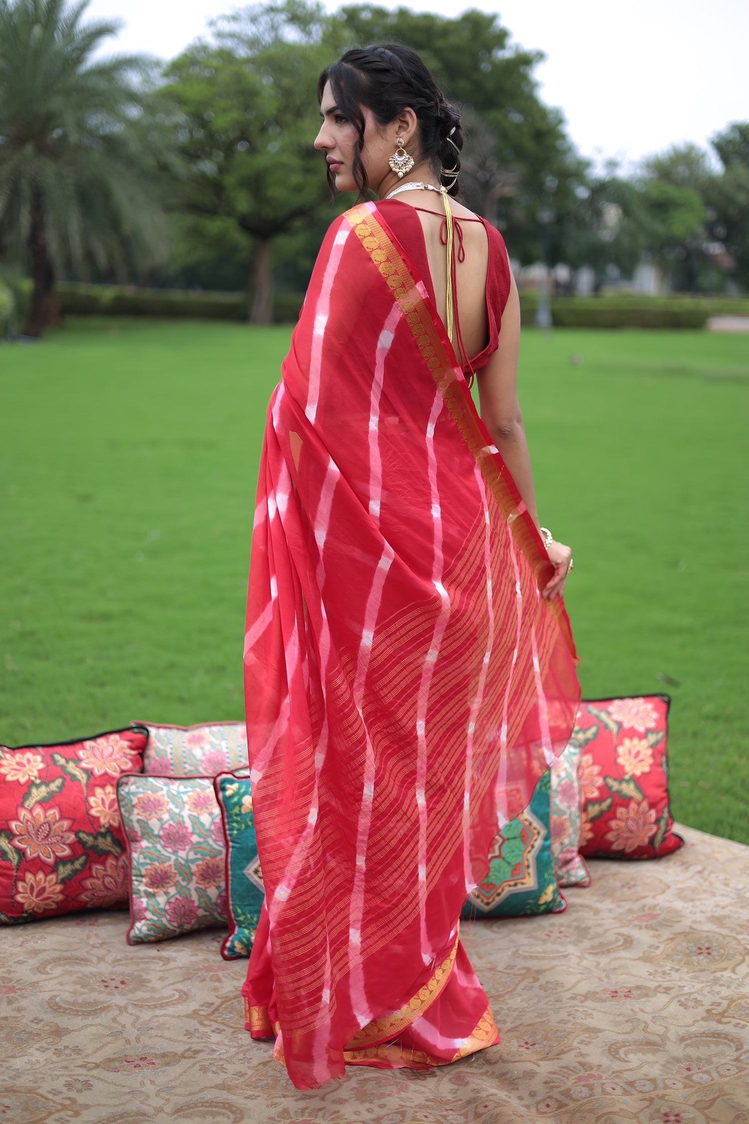 Leheriya Chiffon Saree with  Zari border