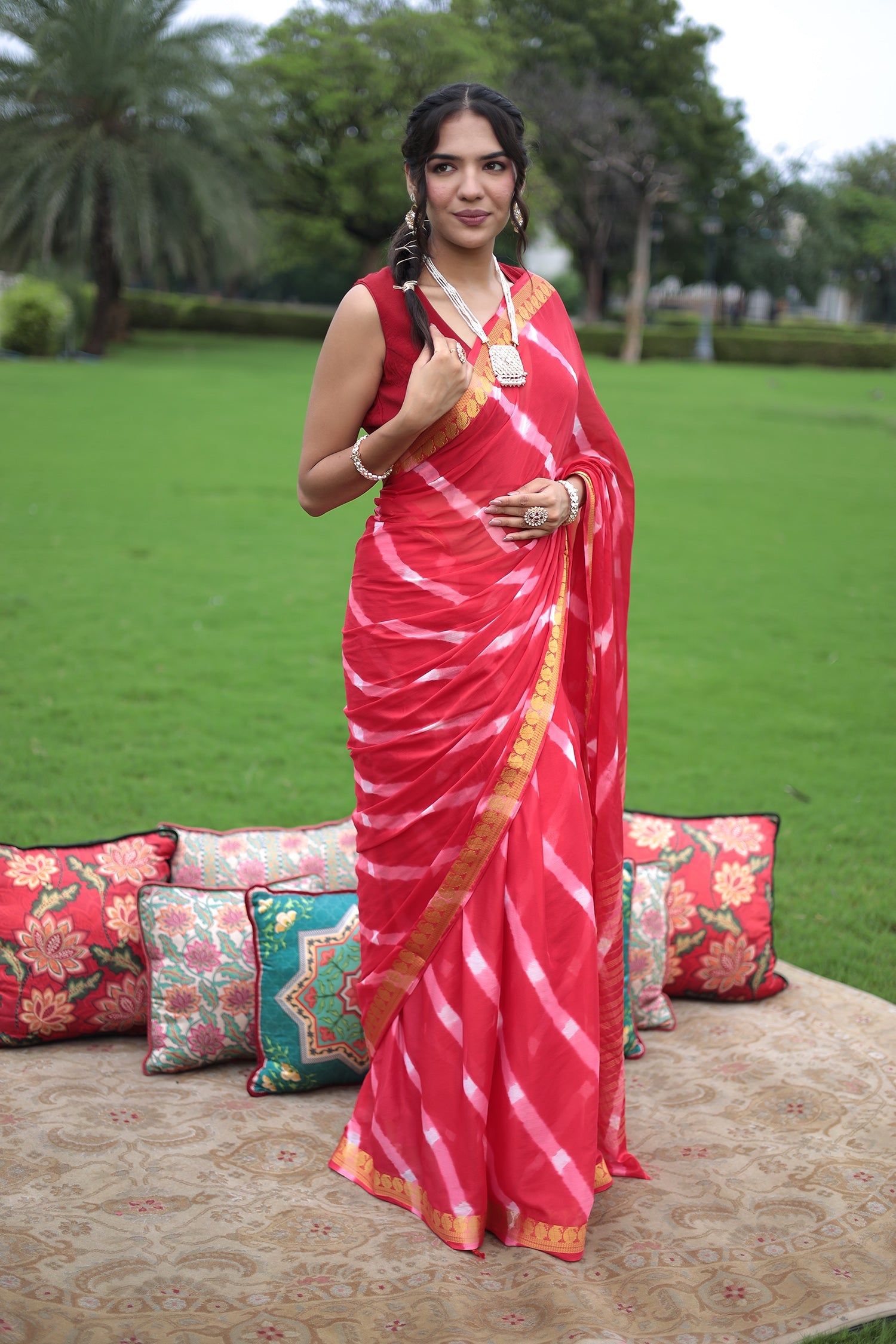 Leheriya Chiffon Saree with  Zari border
