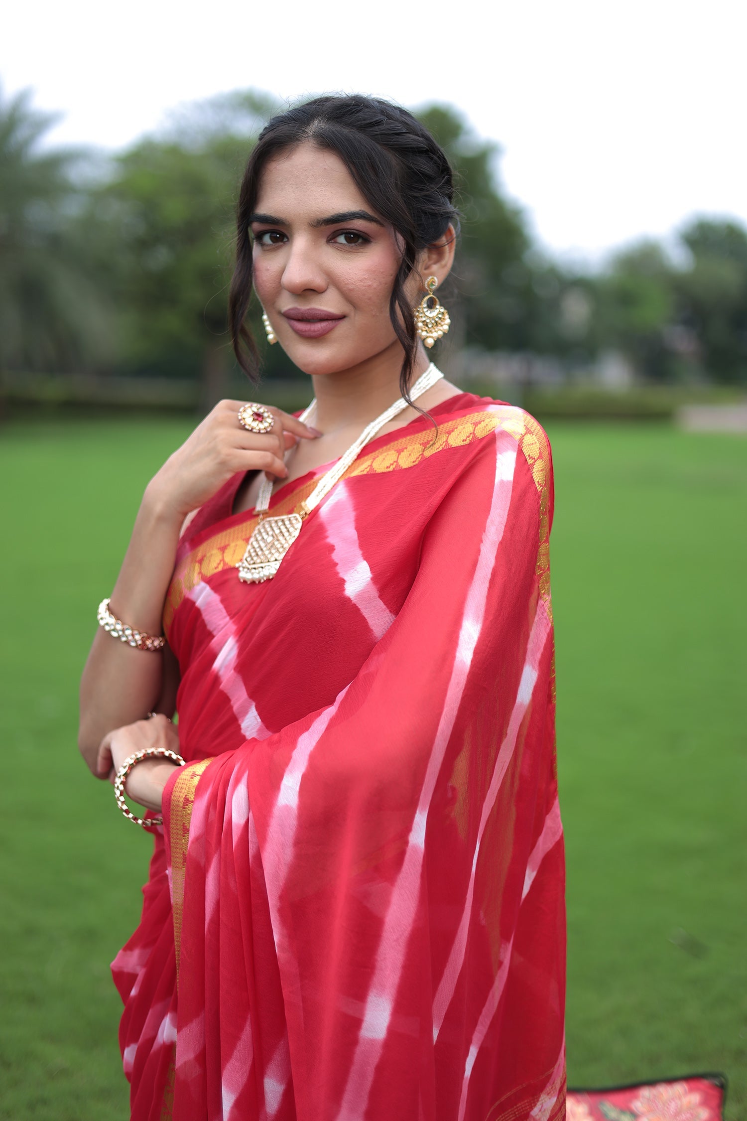 Leheriya Chiffon Saree with  Zari border