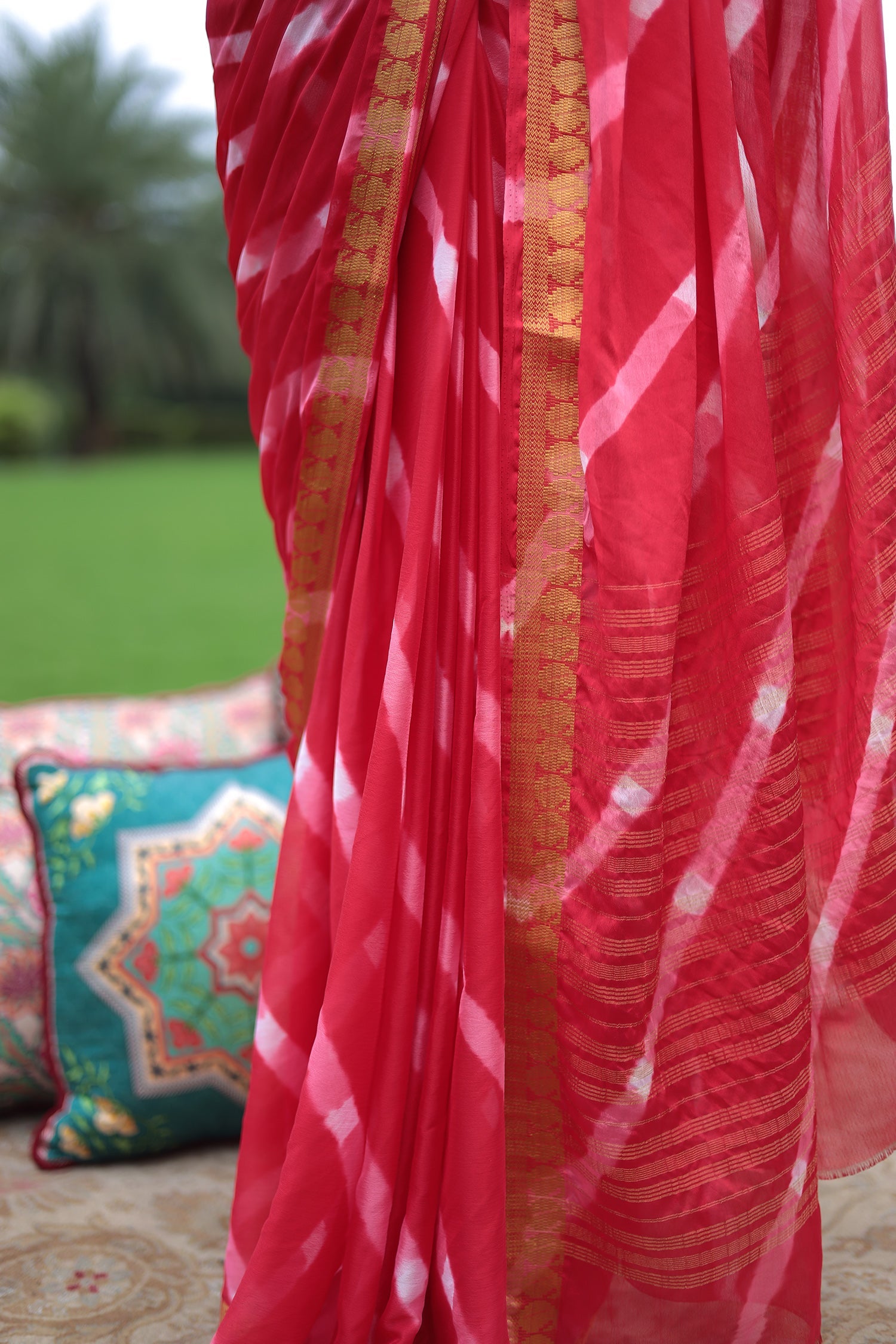 Leheriya Chiffon Saree with  Zari border