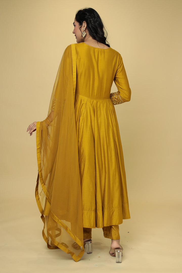 Anarkali Chanderi Suit Embroidered with Mirror work