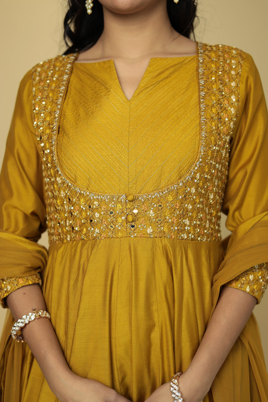 Anarkali Chanderi Suit Embroidered with Mirror work