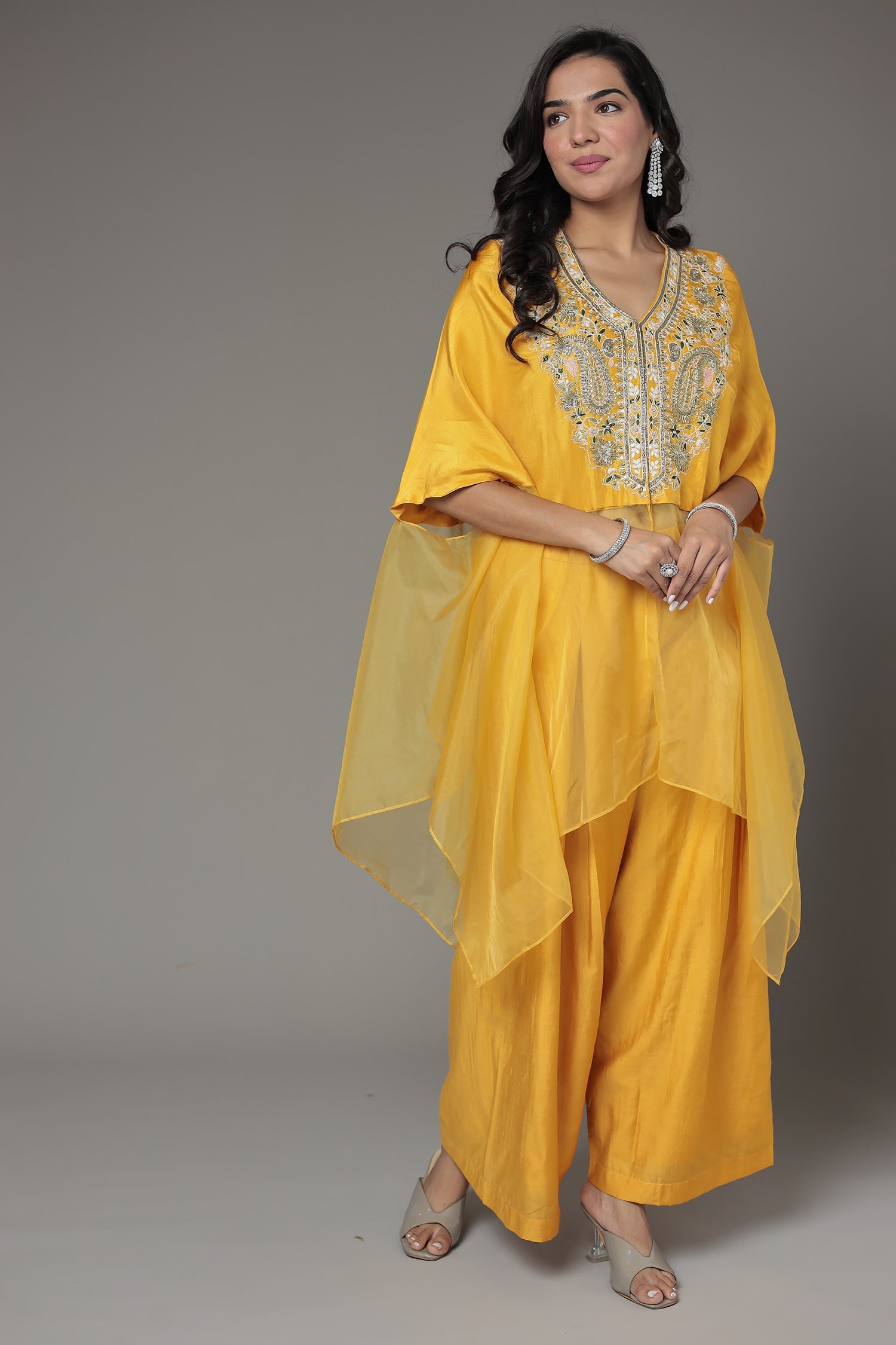 Thread Work Silk Suit Embellished with Zardozi work