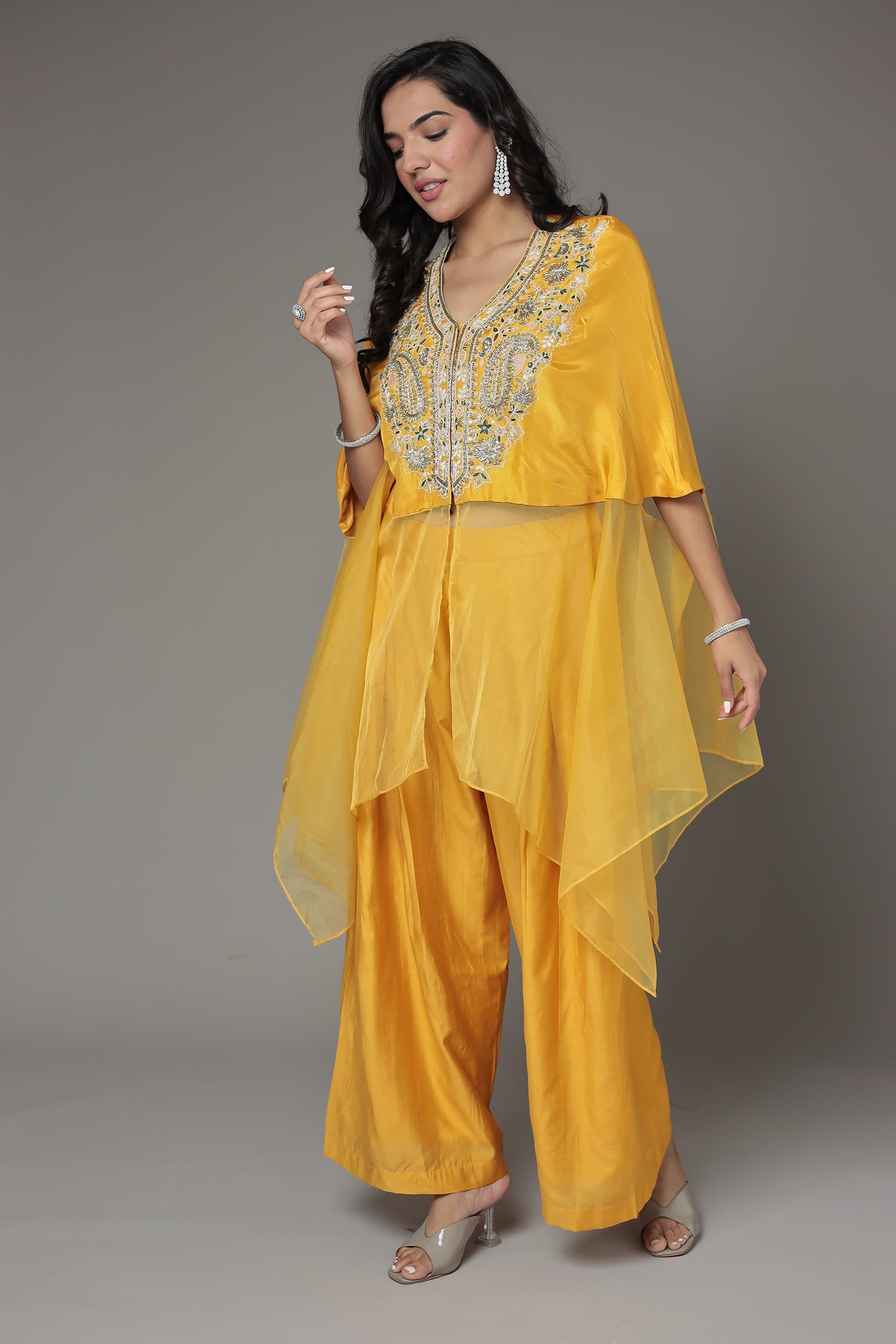 Thread Work Silk Suit Embellished with Zardozi work