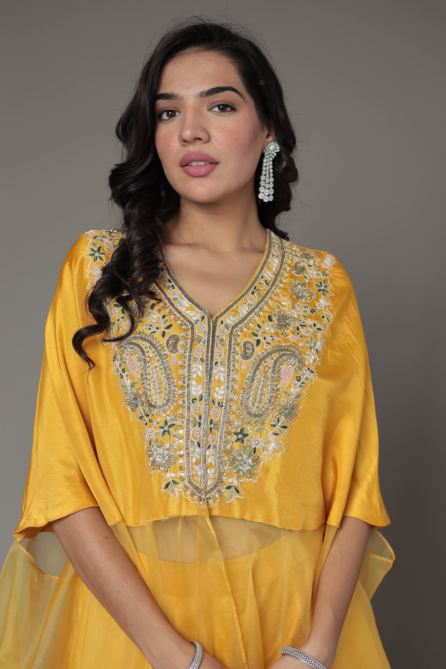 Thread Work Silk Suit Embellished with Zardozi work