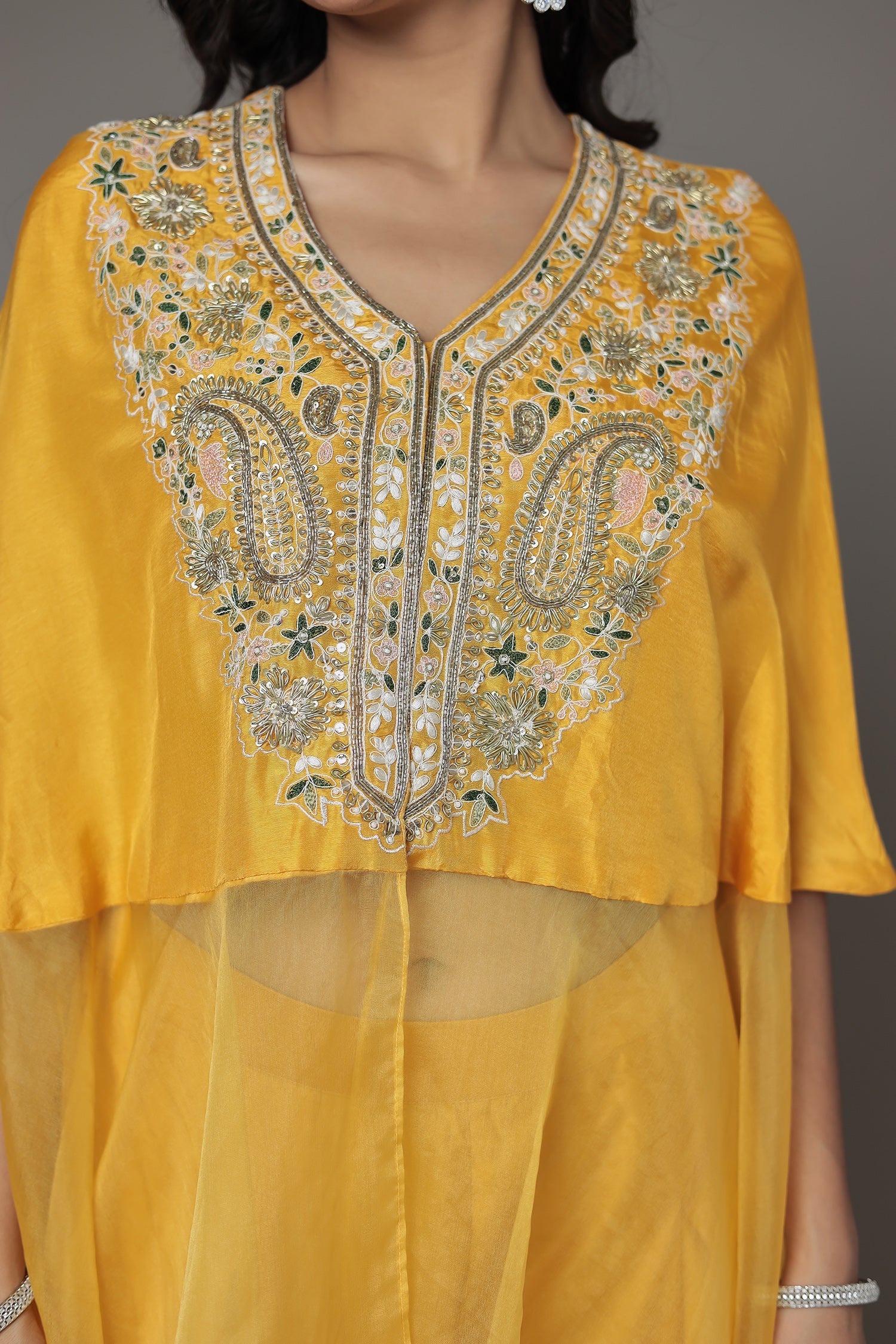 Thread Work Silk Suit Embellished with Zardozi work
