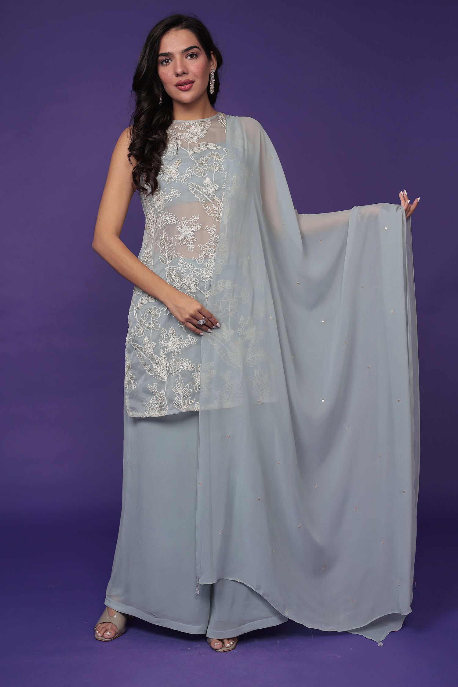 Georgette Indowestern Embellished with Sequins and Thread work