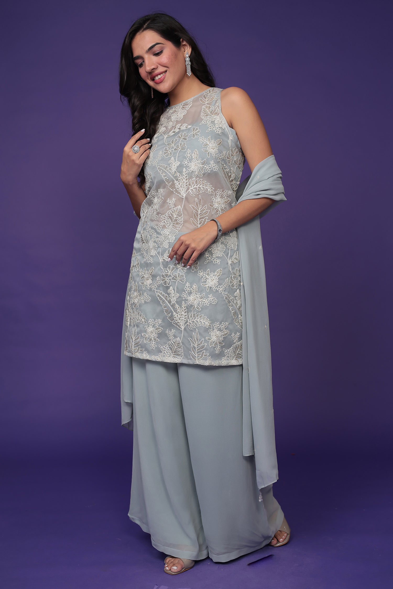 Georgette Indowestern Embellished with Sequins and Thread work
