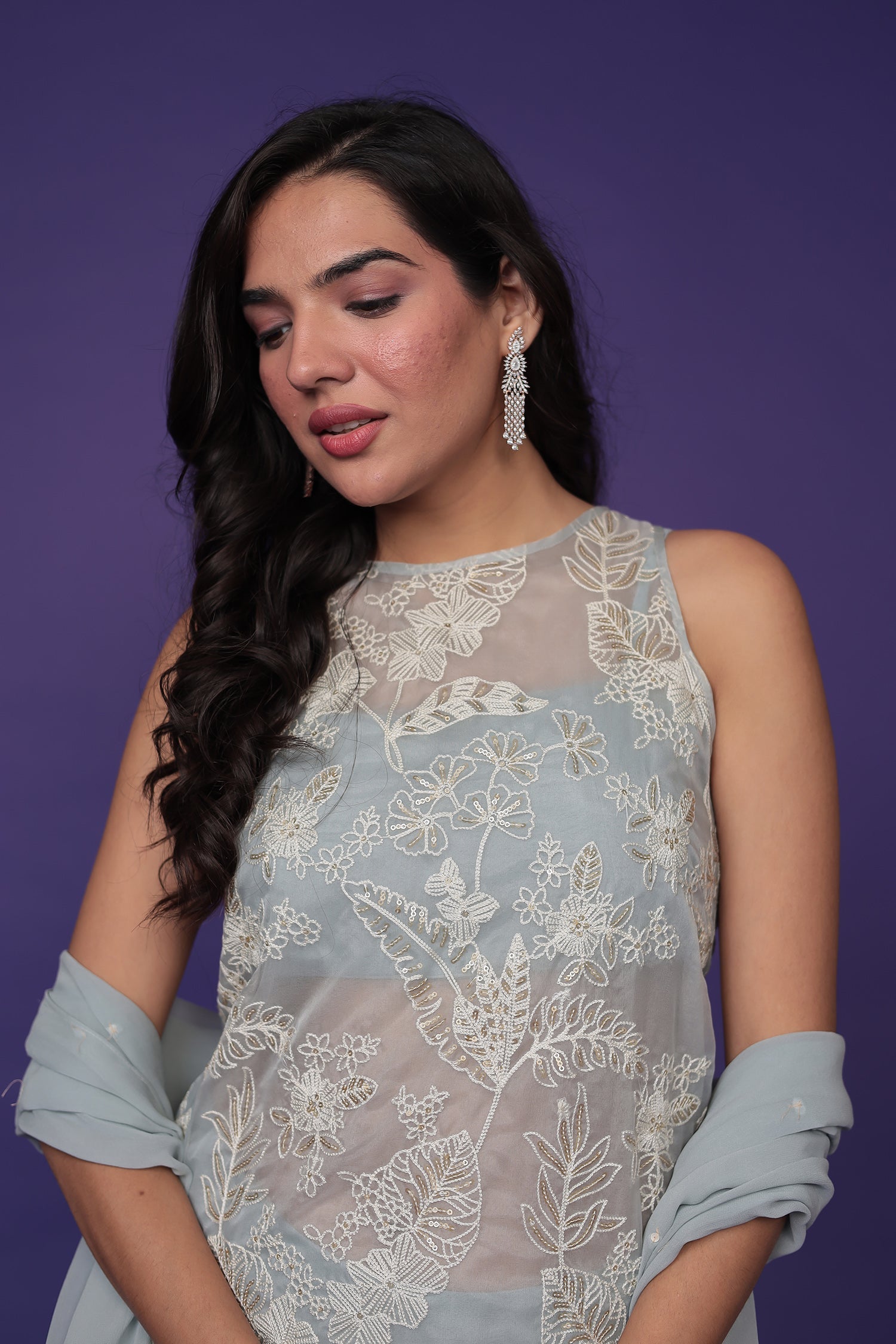 Georgette Indowestern Embellished with Sequins and Thread work