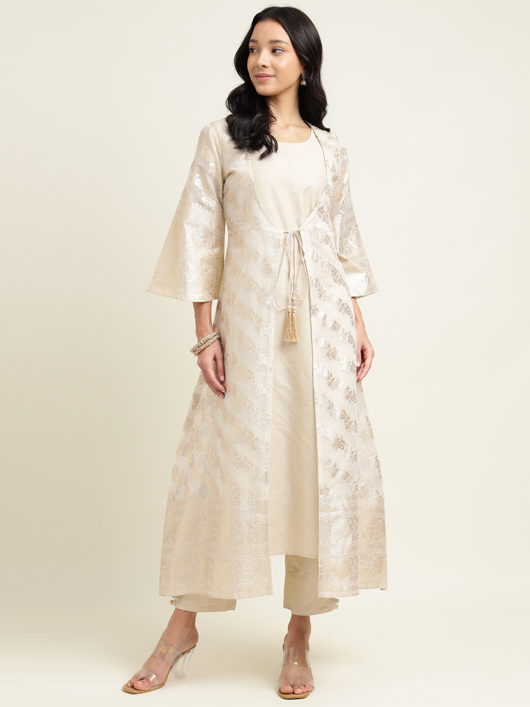Jacket Style Banarasi Silk Kurta Set Stitched