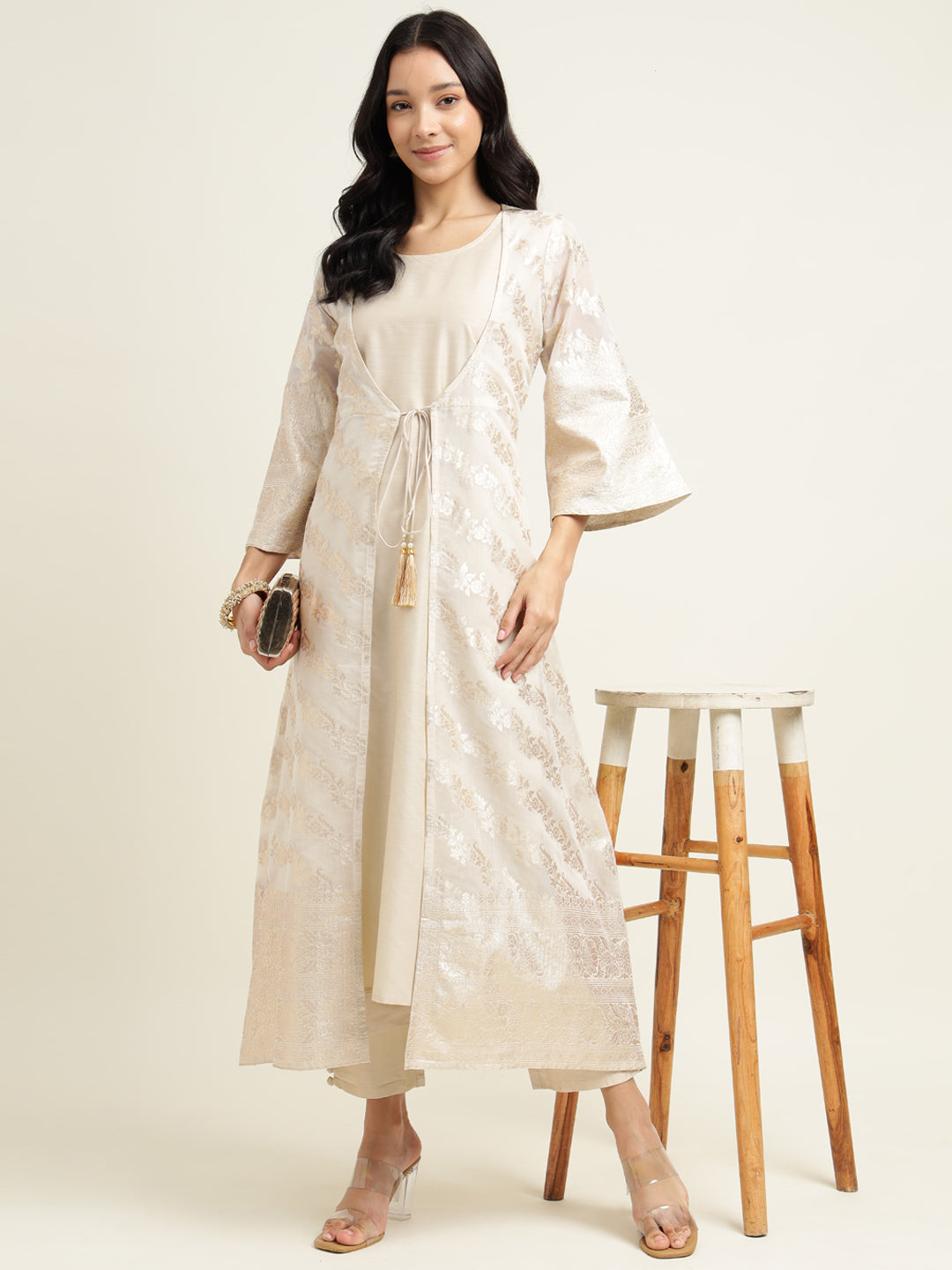 Jacket Style Banarasi Silk Kurta Set Stitched