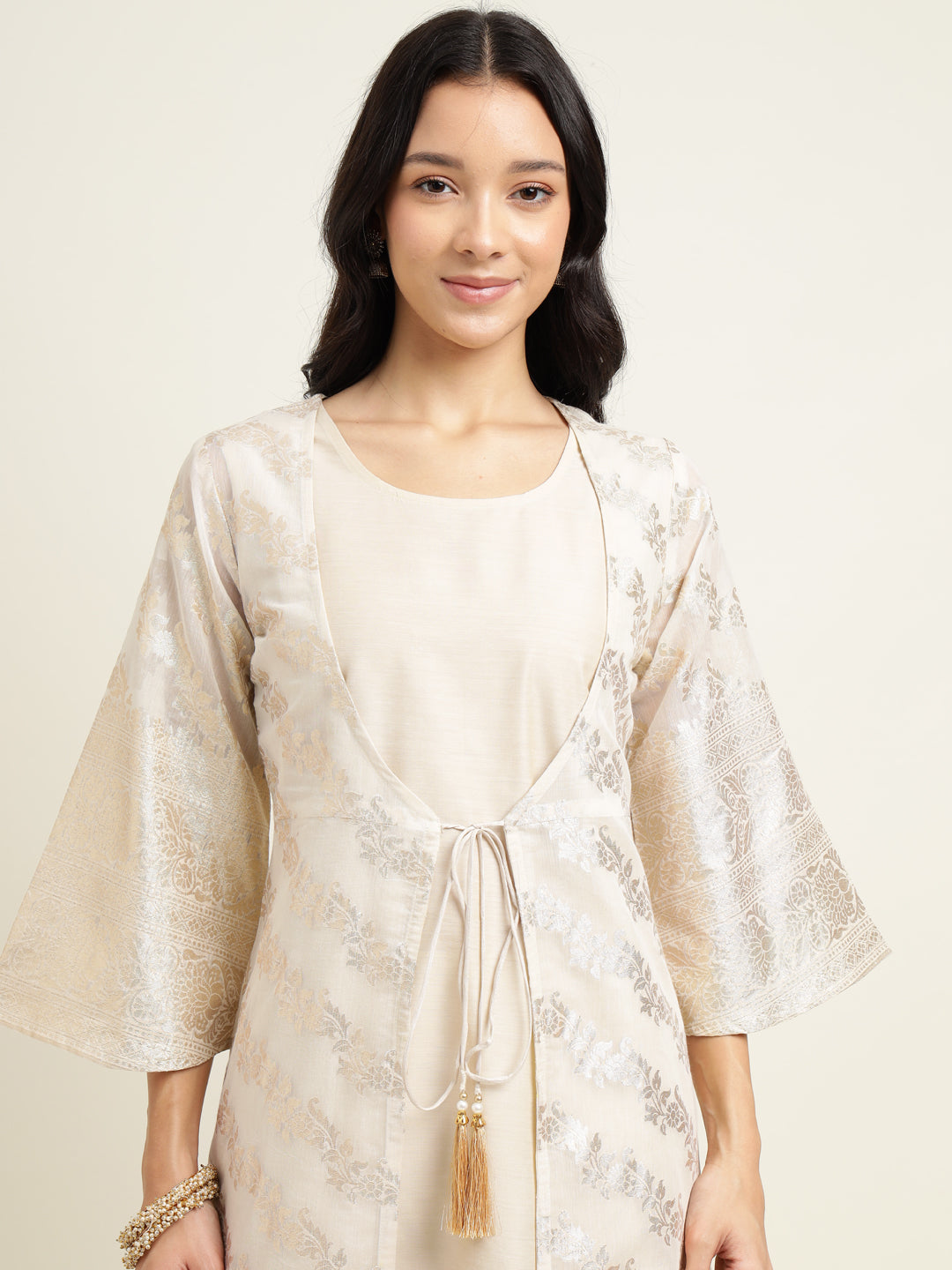 Jacket Style Banarasi Silk Kurta Set Stitched