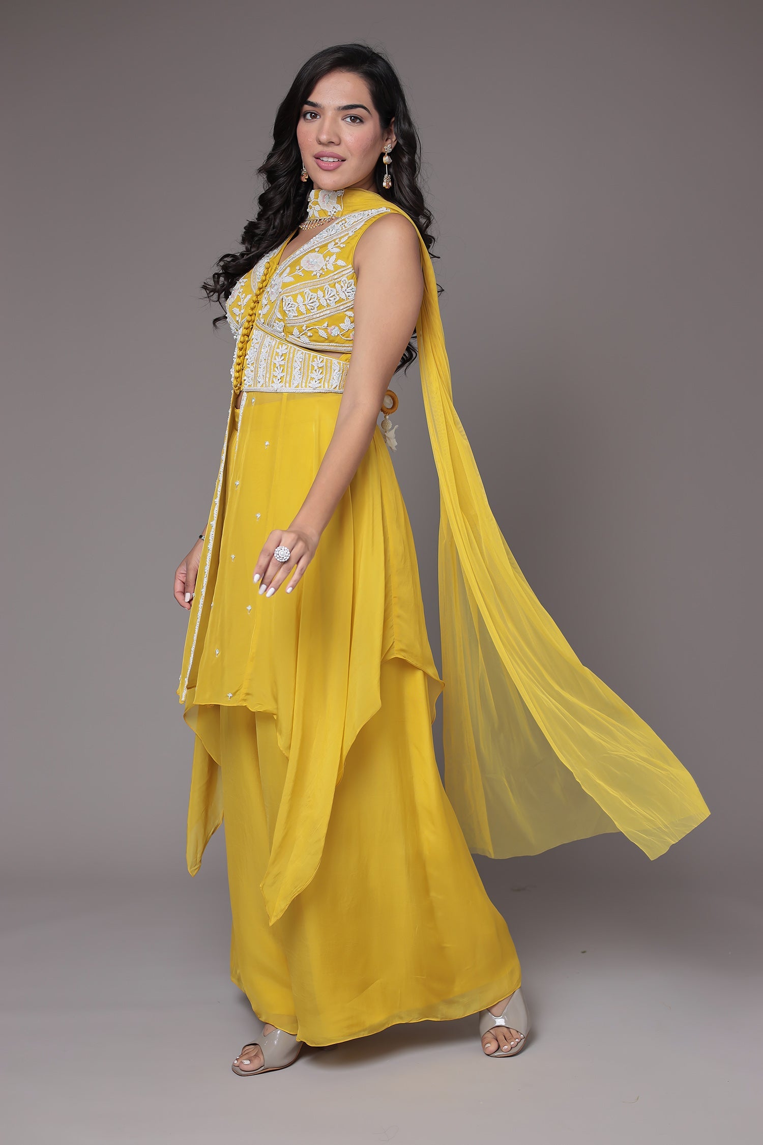 Georgette Indowestern Suit with Pearl and Embellished work