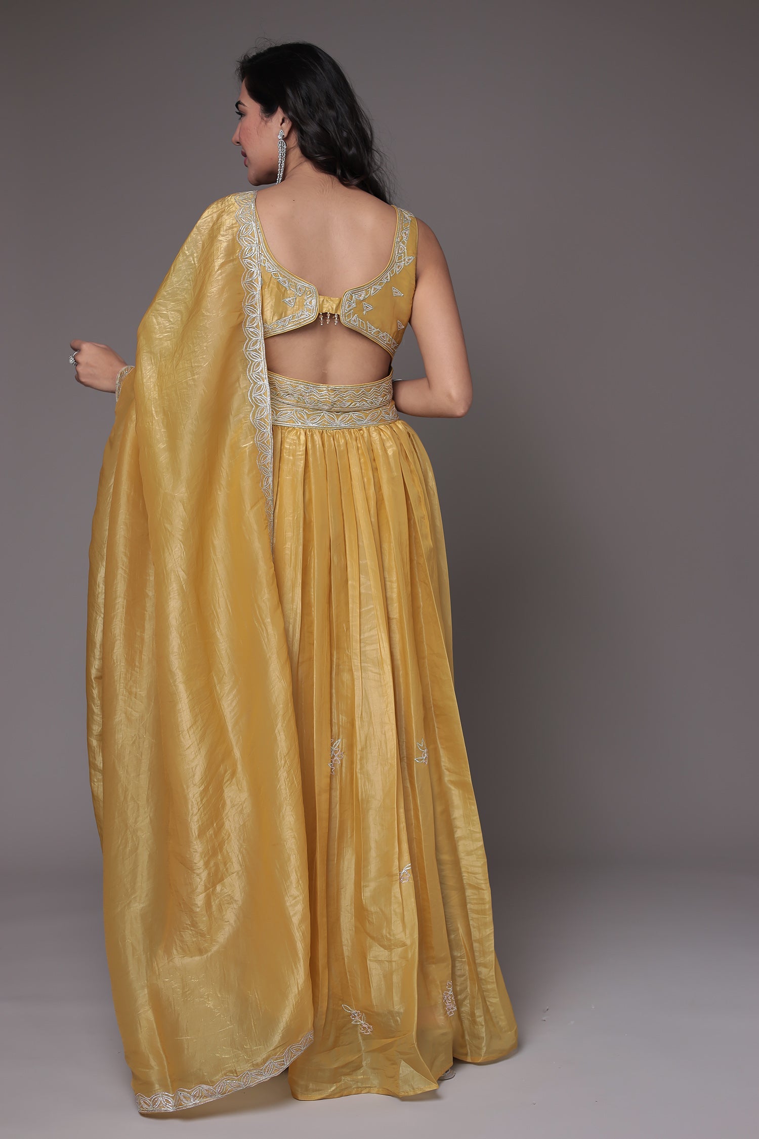 Tissue Indowestern Lehenga Embroidered with Gota work