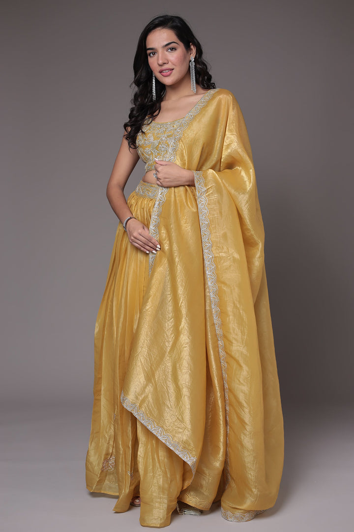 Tissue Indowestern Lehenga Embroidered with Gota work