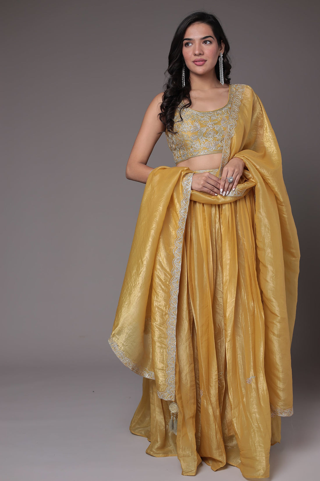 Tissue Indowestern Lehenga Embroidered with Gota work