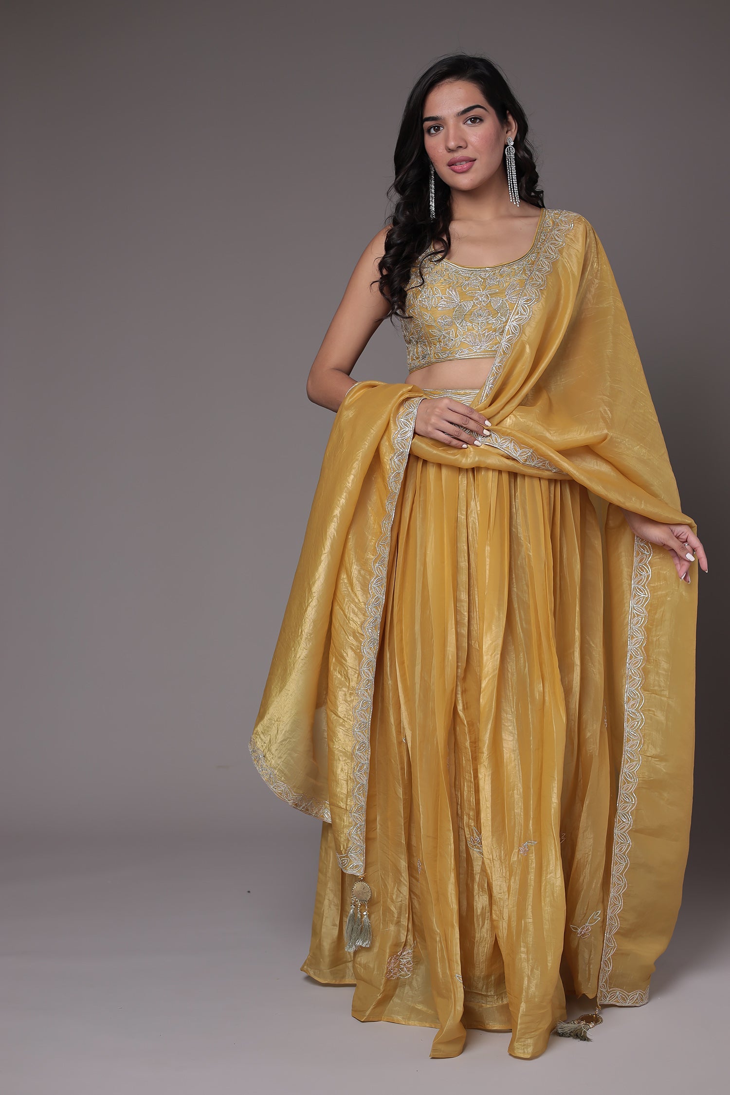 Tissue Indowestern Lehenga Embroidered with Gota work