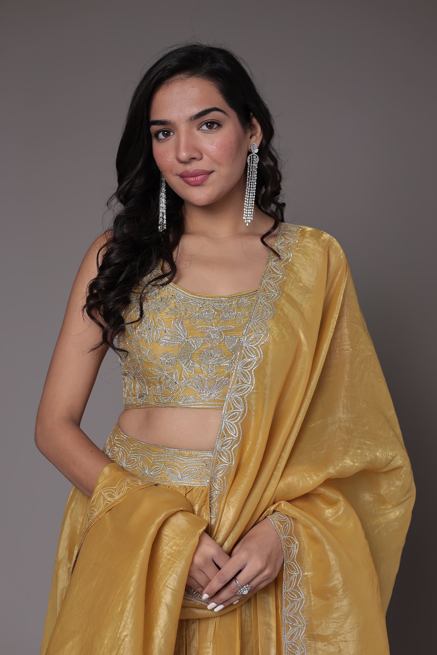 Tissue Indowestern Lehenga Embroidered with Gota work