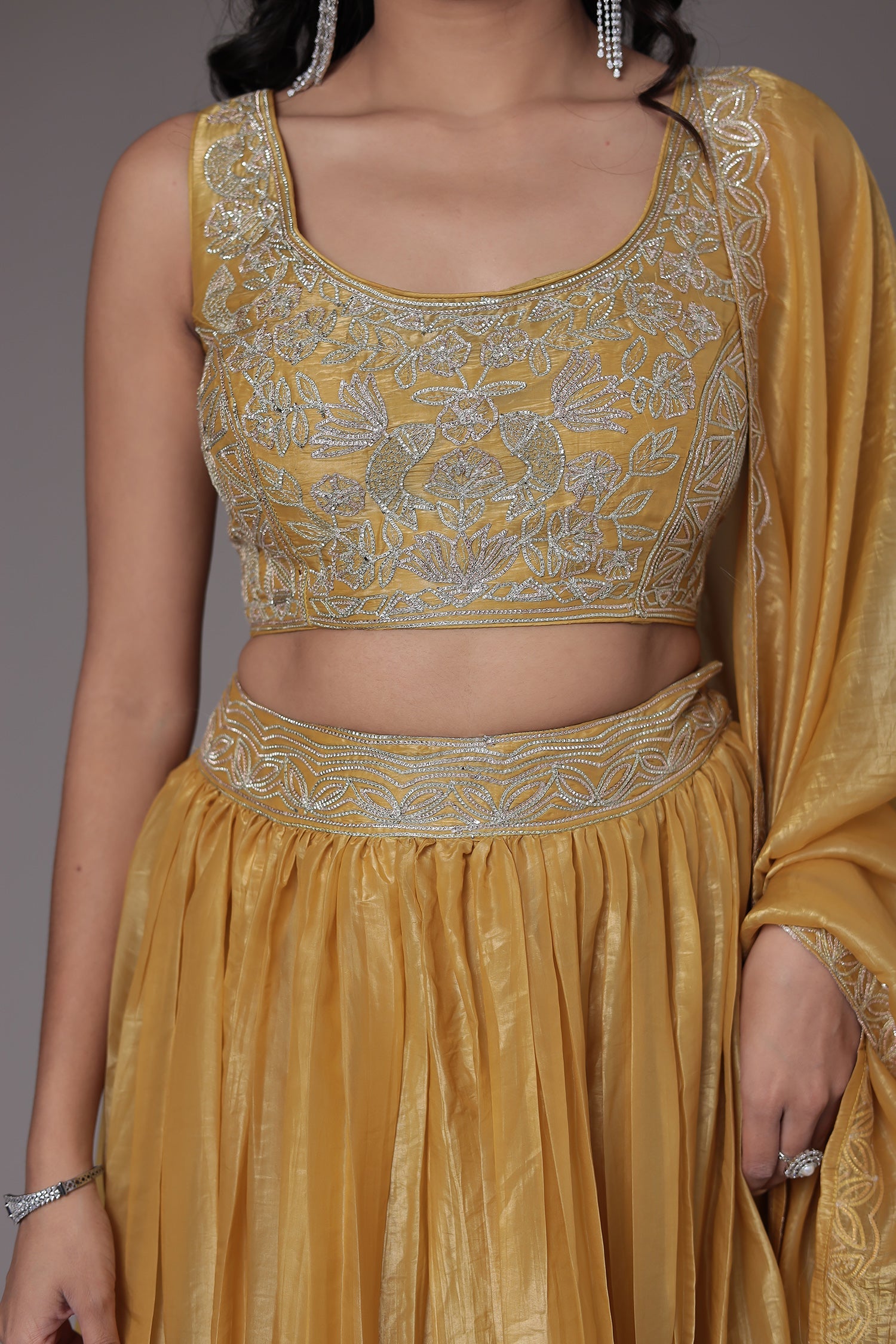 Tissue Indowestern Lehenga Embroidered with Gota work