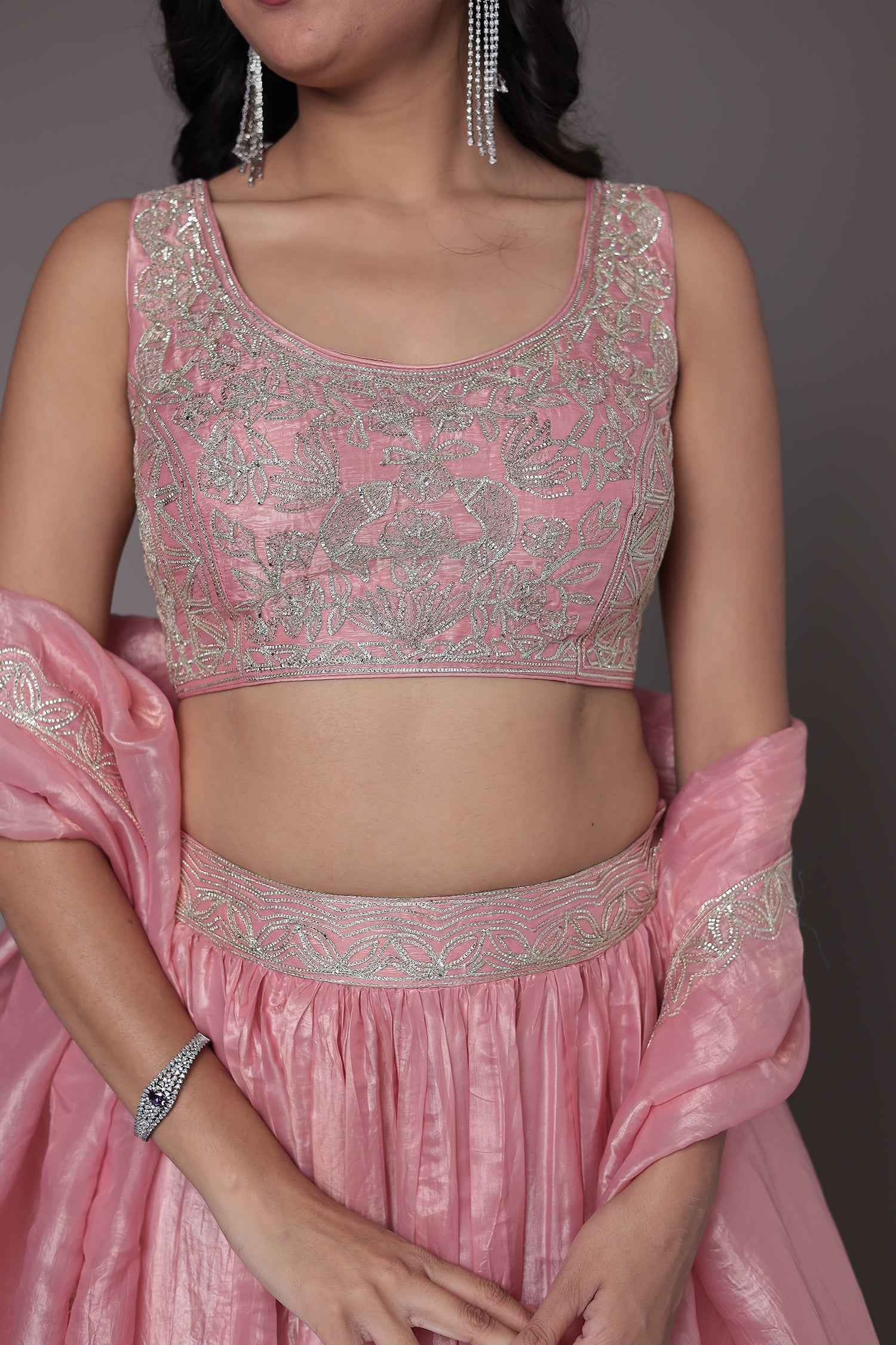 Tissue Indowestern Lehenga Embroidered with Gota work