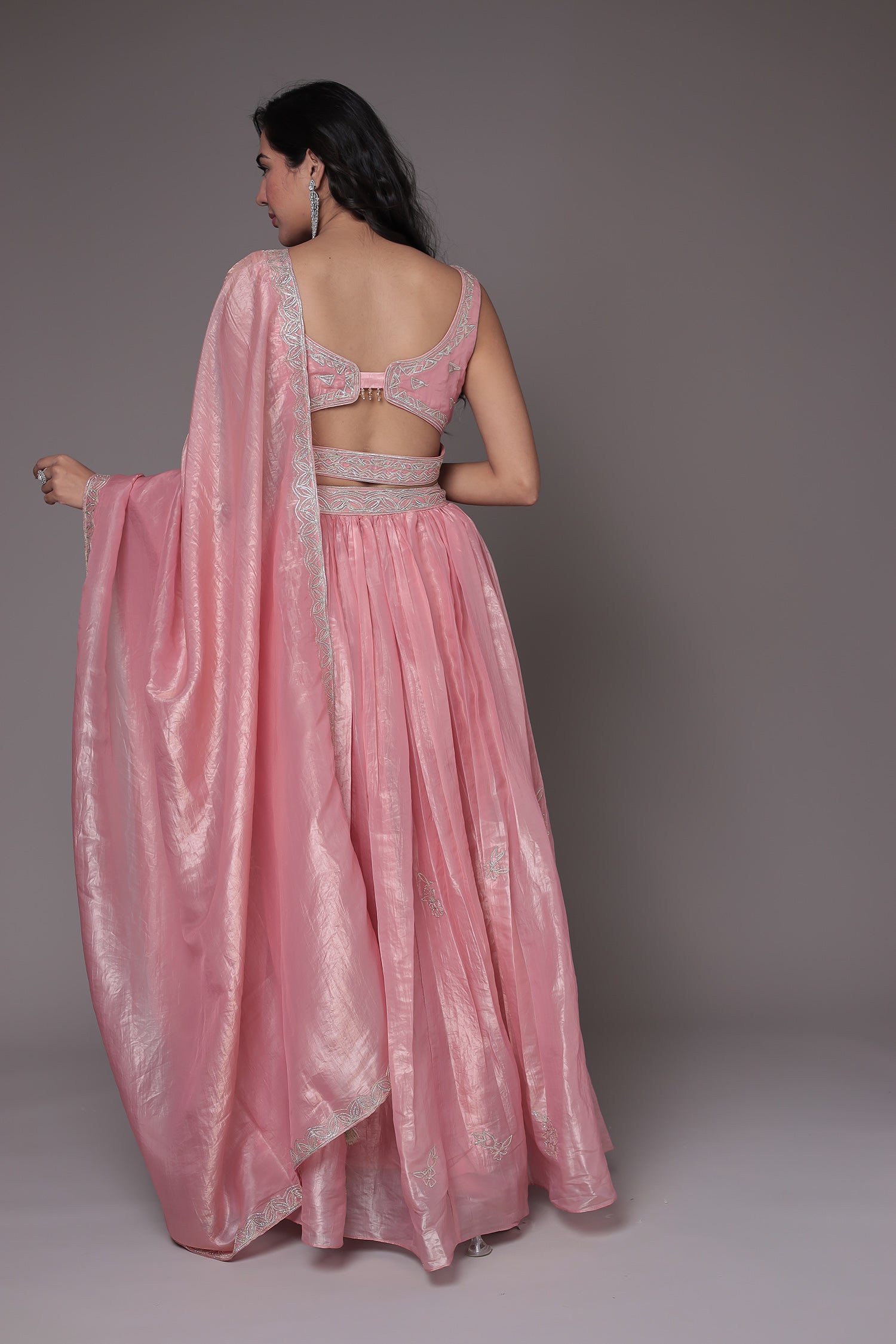 Tissue Indowestern Lehenga Embroidered with Gota work