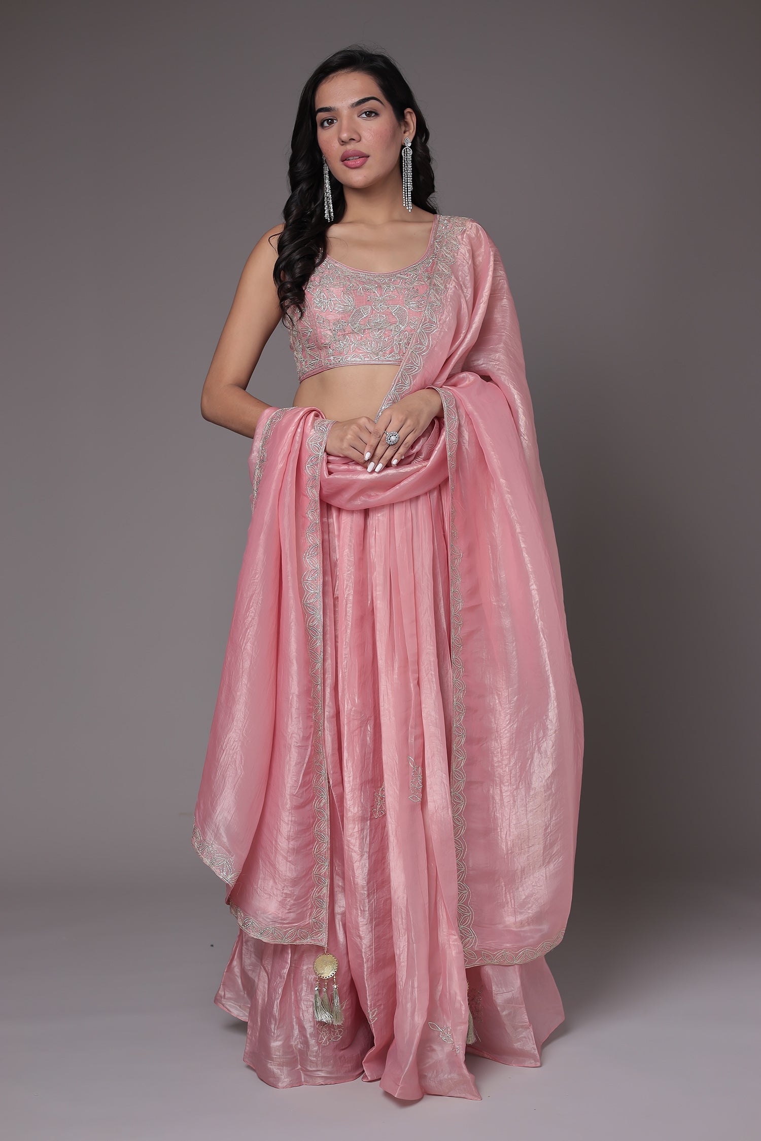 Tissue Indowestern Lehenga Embroidered with Gota work