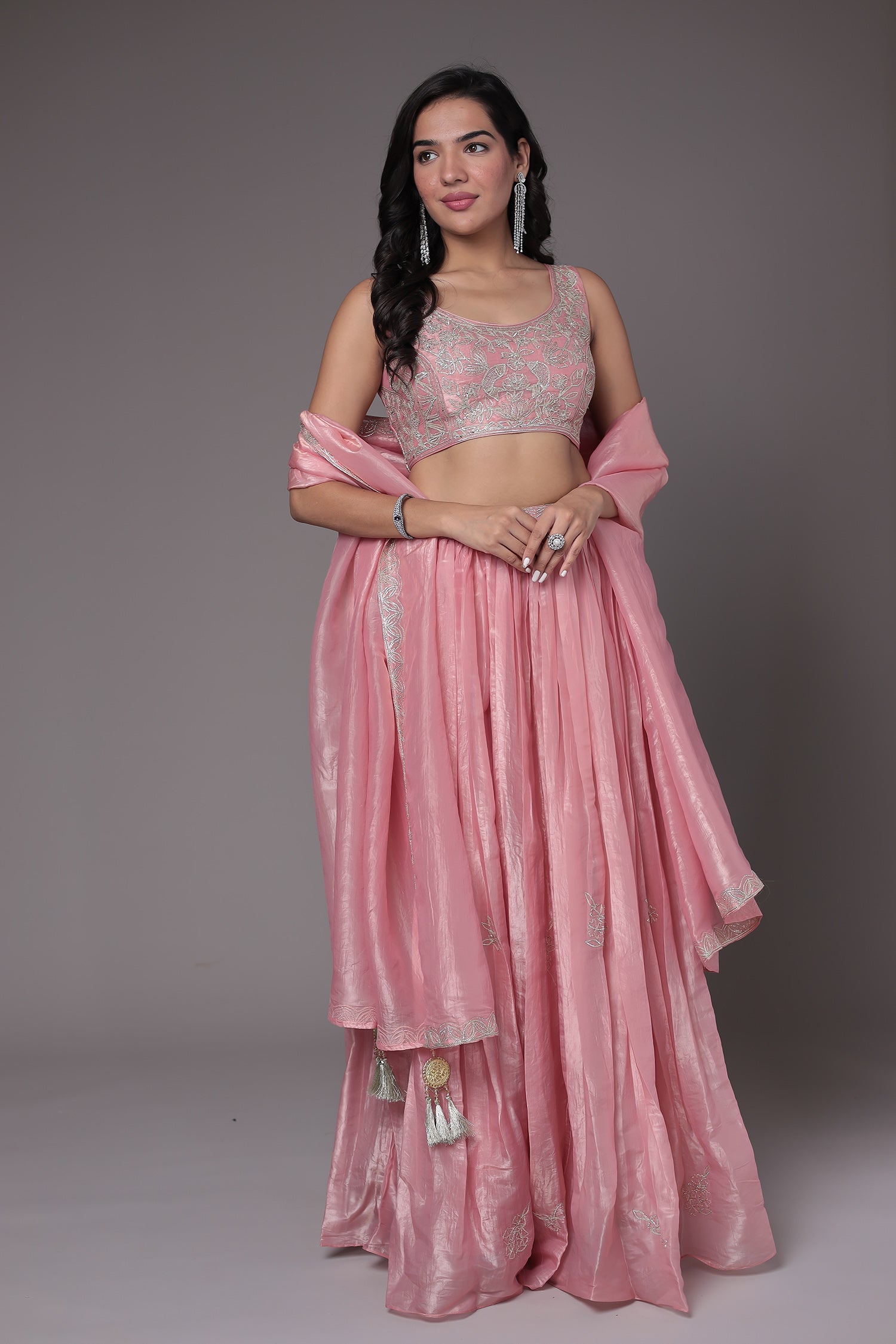 Tissue Indowestern Lehenga Embroidered with Gota work