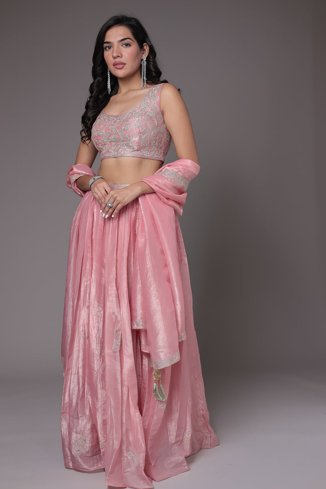 Tissue Indowestern Lehenga Embroidered with Gota work