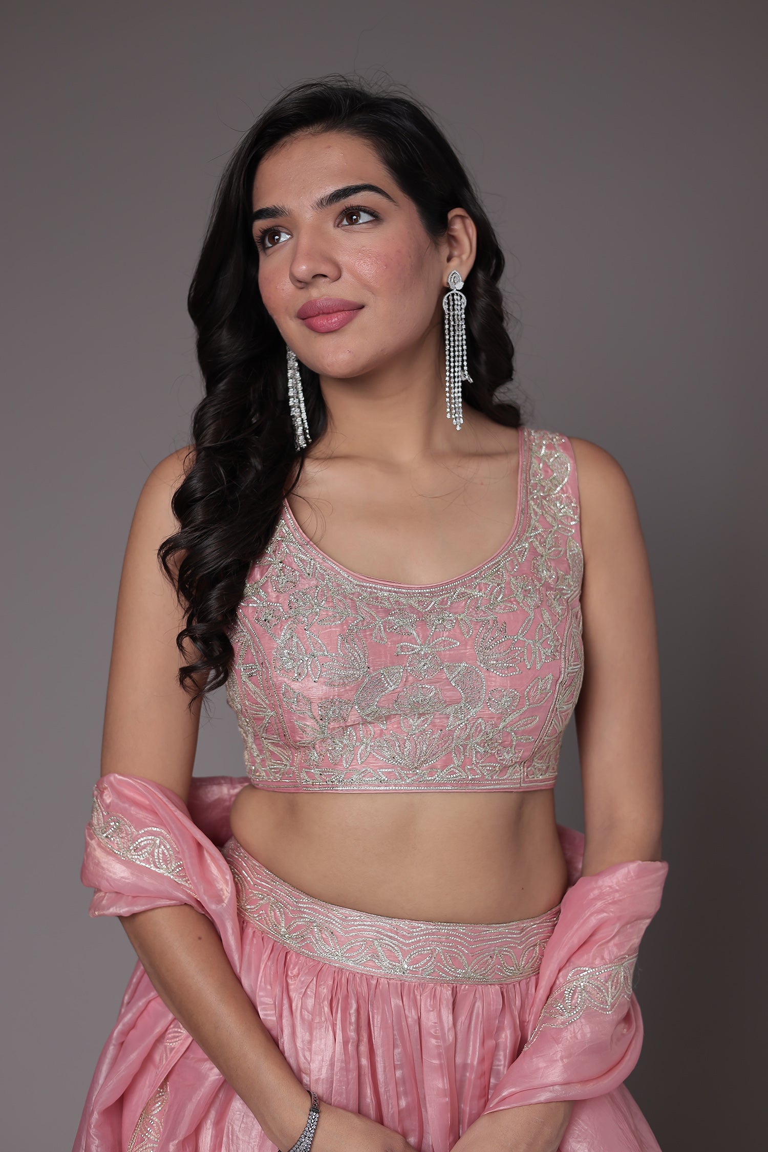 Tissue Indowestern Lehenga Embroidered with Gota work