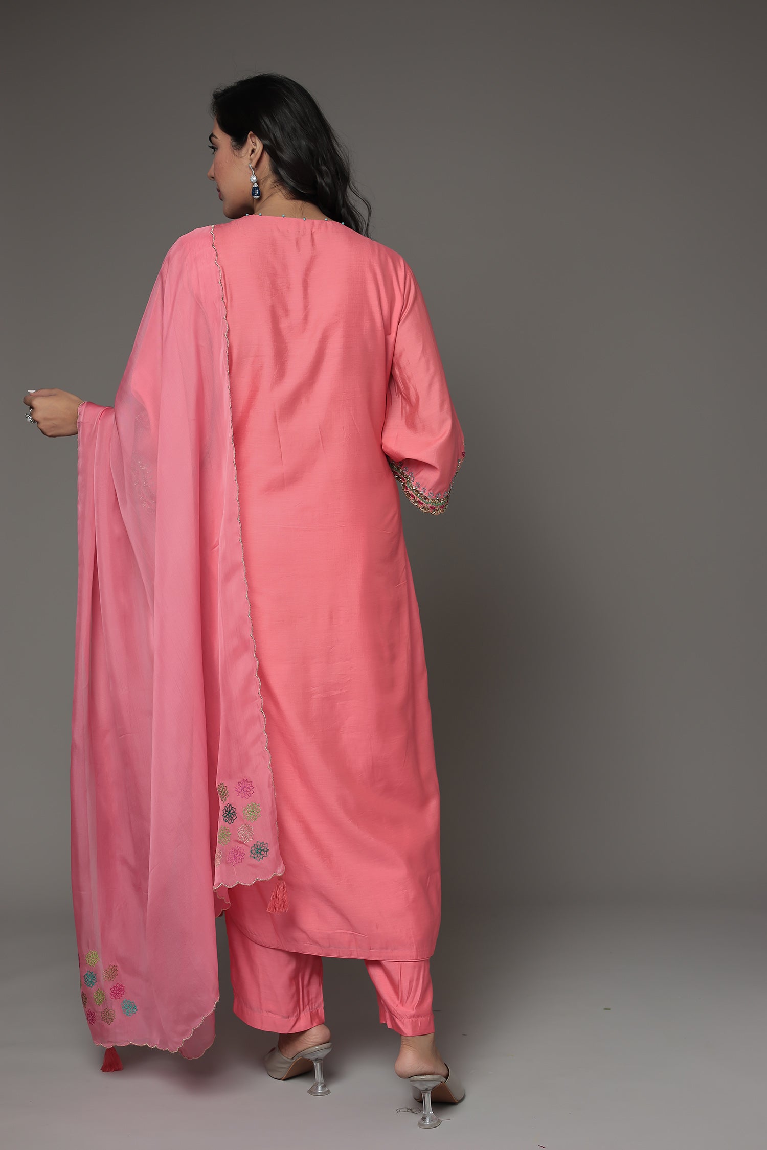 Embroidered Silk Suit with Sequins work