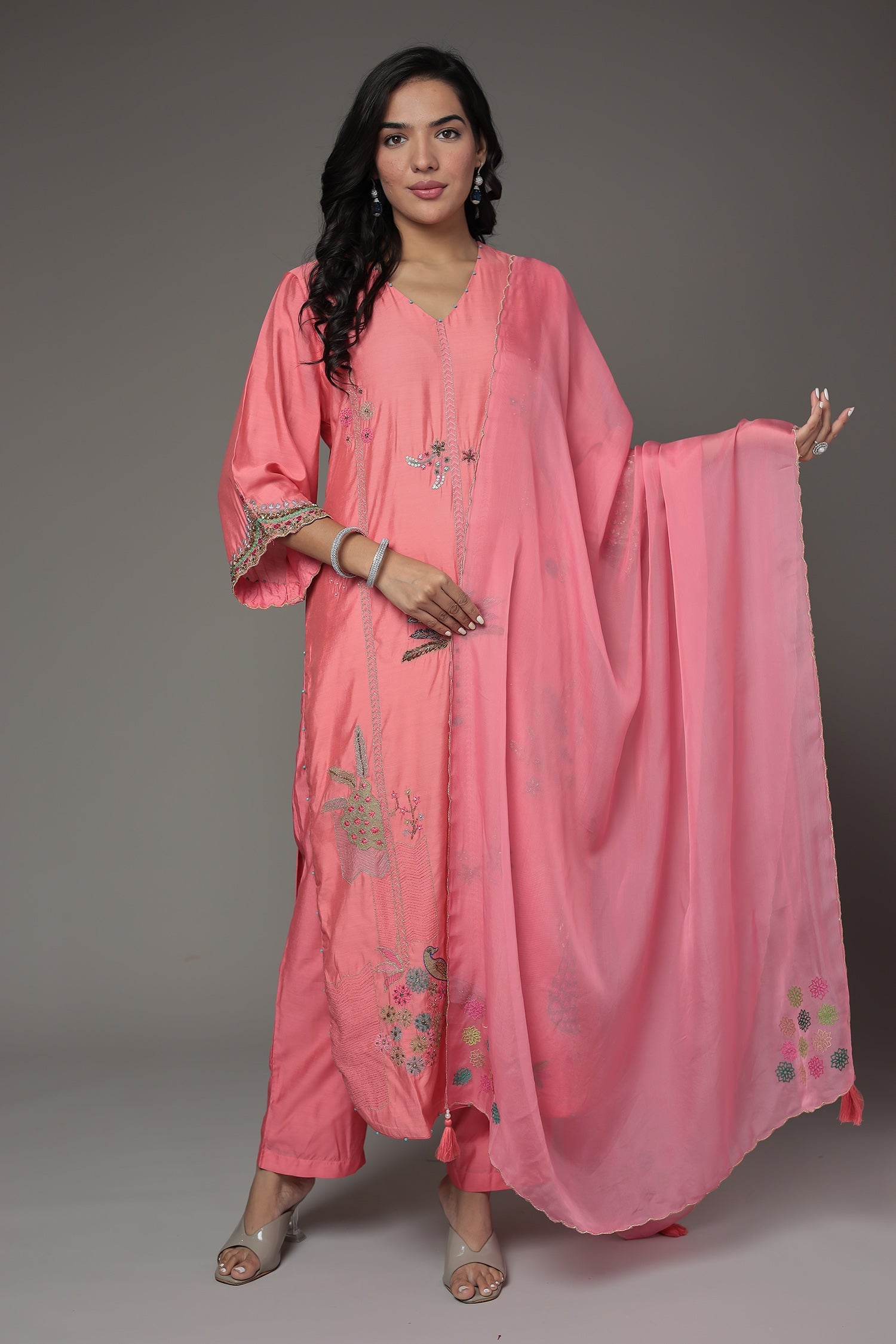 Embroidered Silk Suit with Sequins work