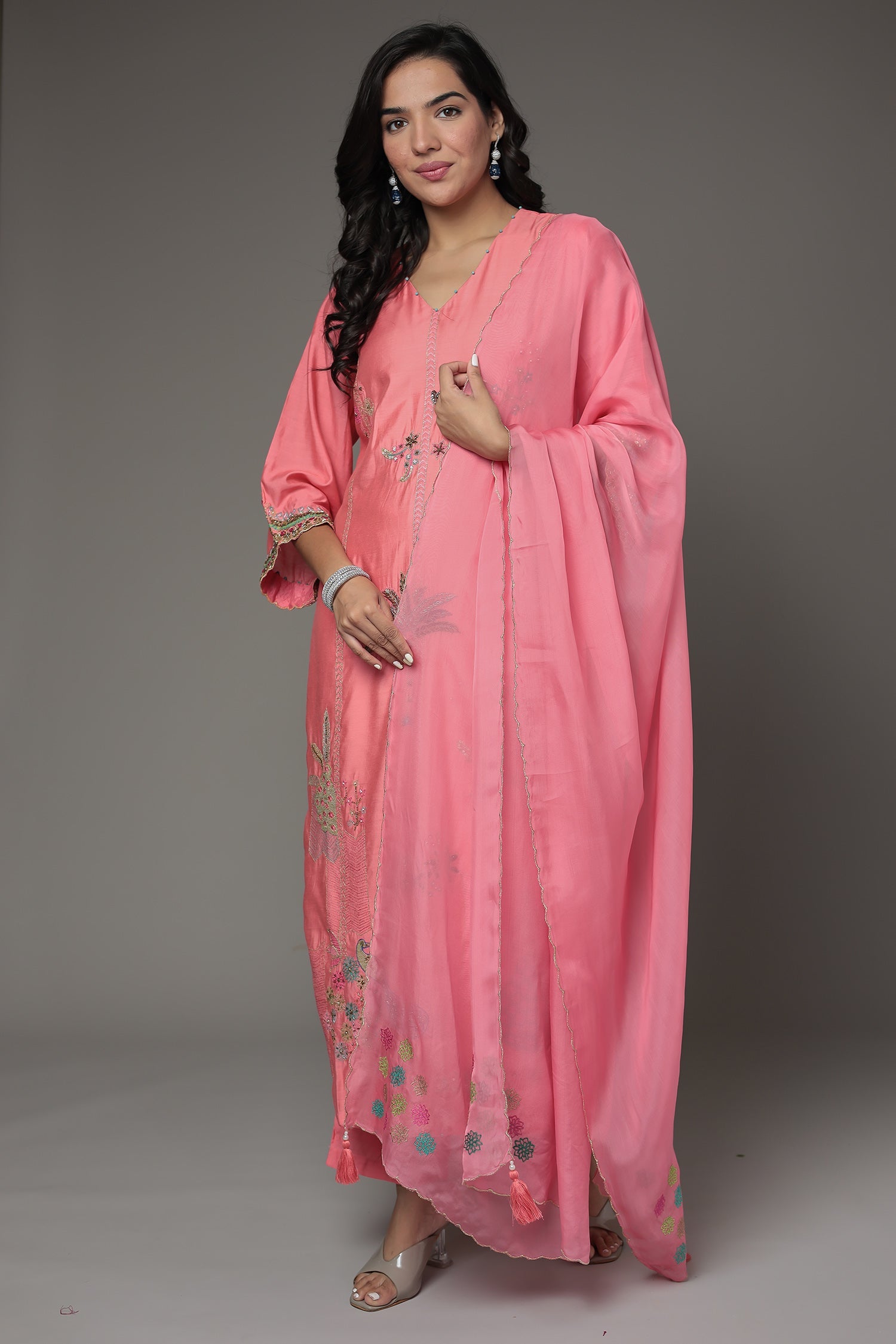 Embroidered Silk Suit with Sequins work