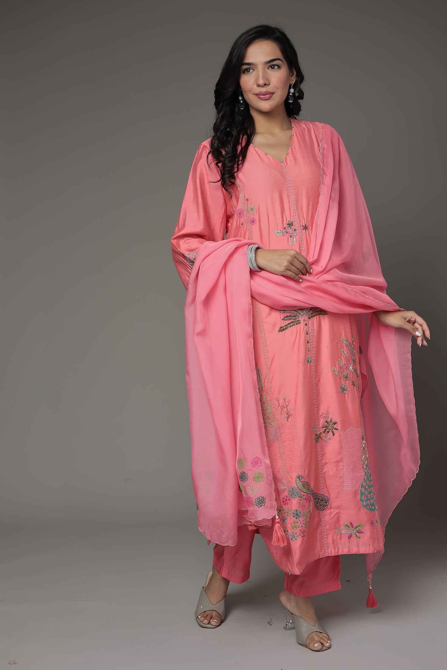 Embroidered Silk Suit with Sequins work