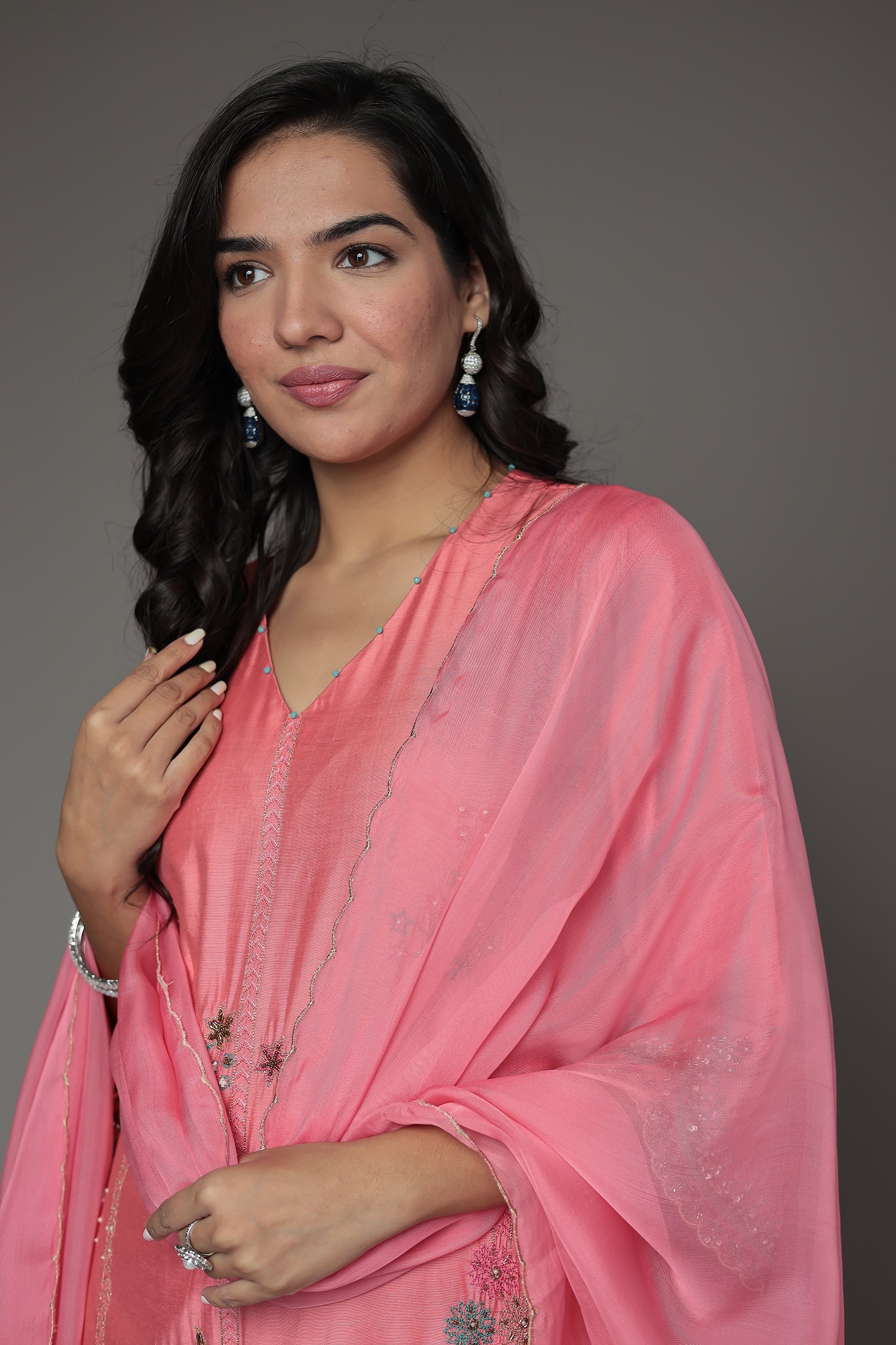 Embroidered Silk Suit with Sequins work