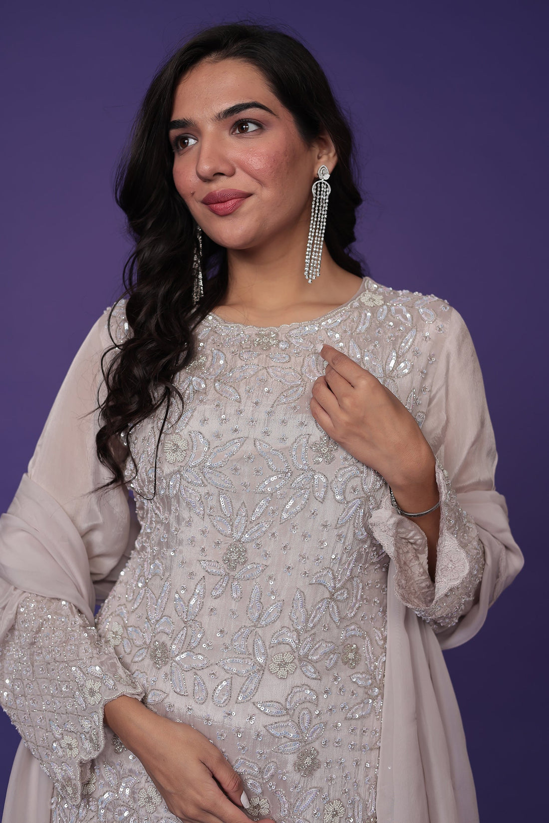 Chinon Suit Embellished with Cutdana and Sequins work