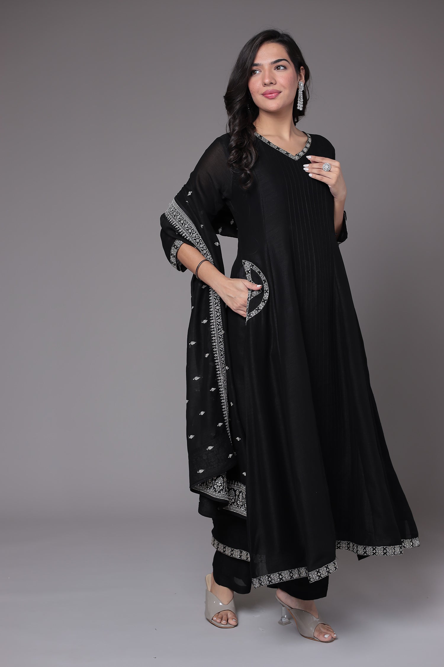 Silk Anarkali Suit with Embroidered work